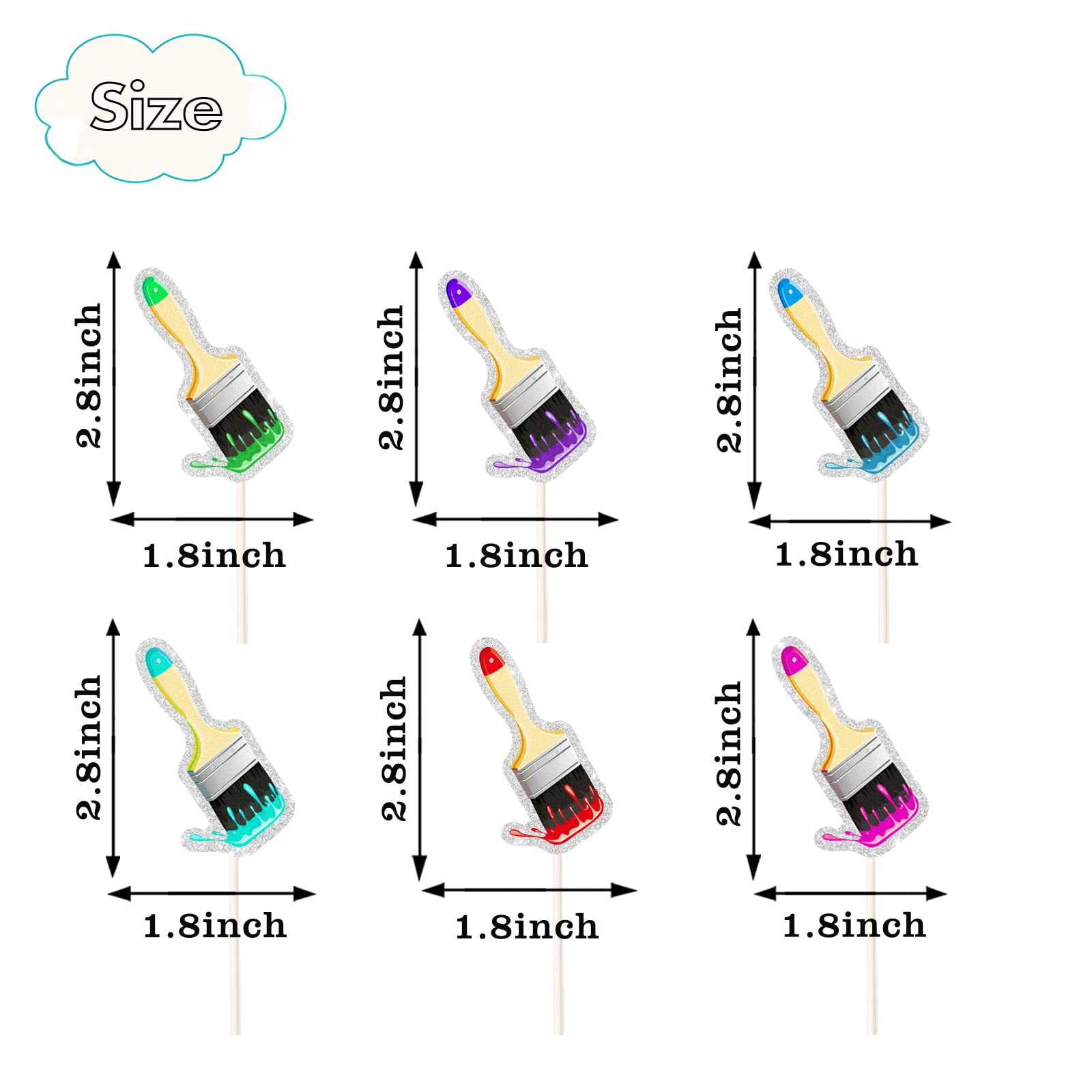18Pcs Glitter Paint Brush Cupcake Toppers - Graffiti Art Theme Baking Decorations for Birthday Parties, Weddings & Baby Showers - Perfect for Artist-Themed Events, DIY Cupcake Decorating & Creative Dessert Displays