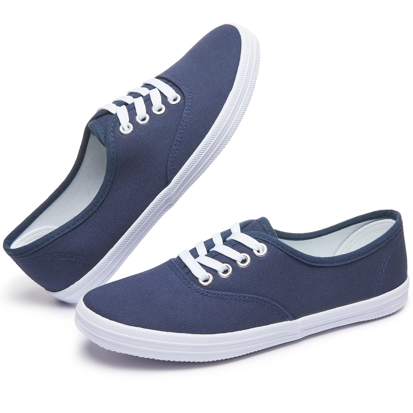 TUOPIN Women's White Canvas Sneakers - Low Top Lace-Up Casual Shoes for Women | Lightweight Breathable Tennis Shoes | Perfect for Walking, Workout & Everyday Wear