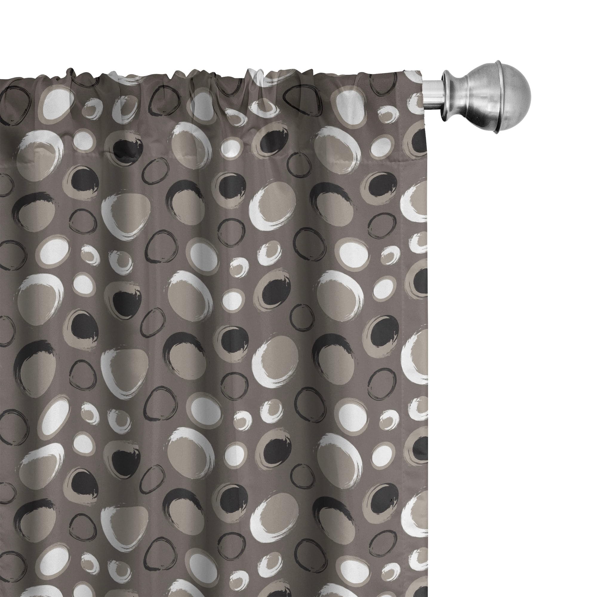 Ambesonne Taupe Window Curtains - Modern Hand-Painted Grunge Circles & Dots Design - Lightweight Black White Taupe 2-Panel Set (28