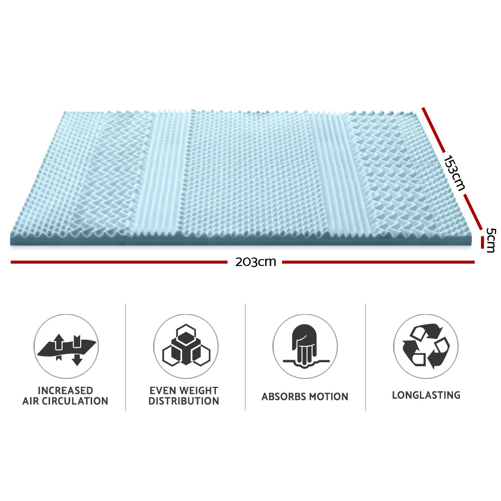 Cool Gel 7-Zone Memory Foam Mattress Topper with Bamboo Cover - 5cm Thick Queen Size for Back Pain Relief & Pressure Relief - Perfect for Hot Sleepers, Side Sleepers & Couples