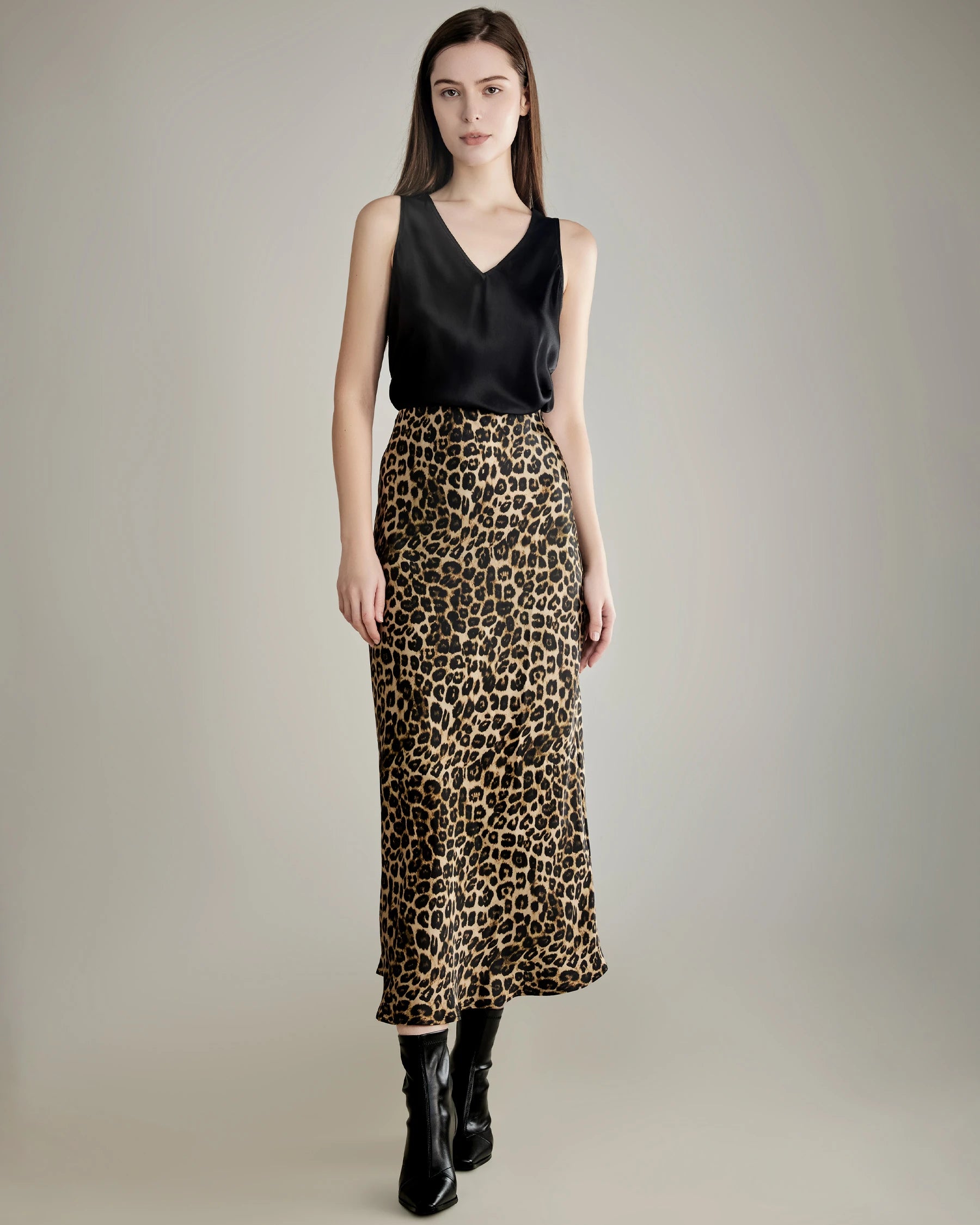 Elegant Leopard Print Maxi Silk Skirt for Women - Flowy Long Skirt with Side Slit - Perfect for Evening Parties, Date Nights & Special Occasions