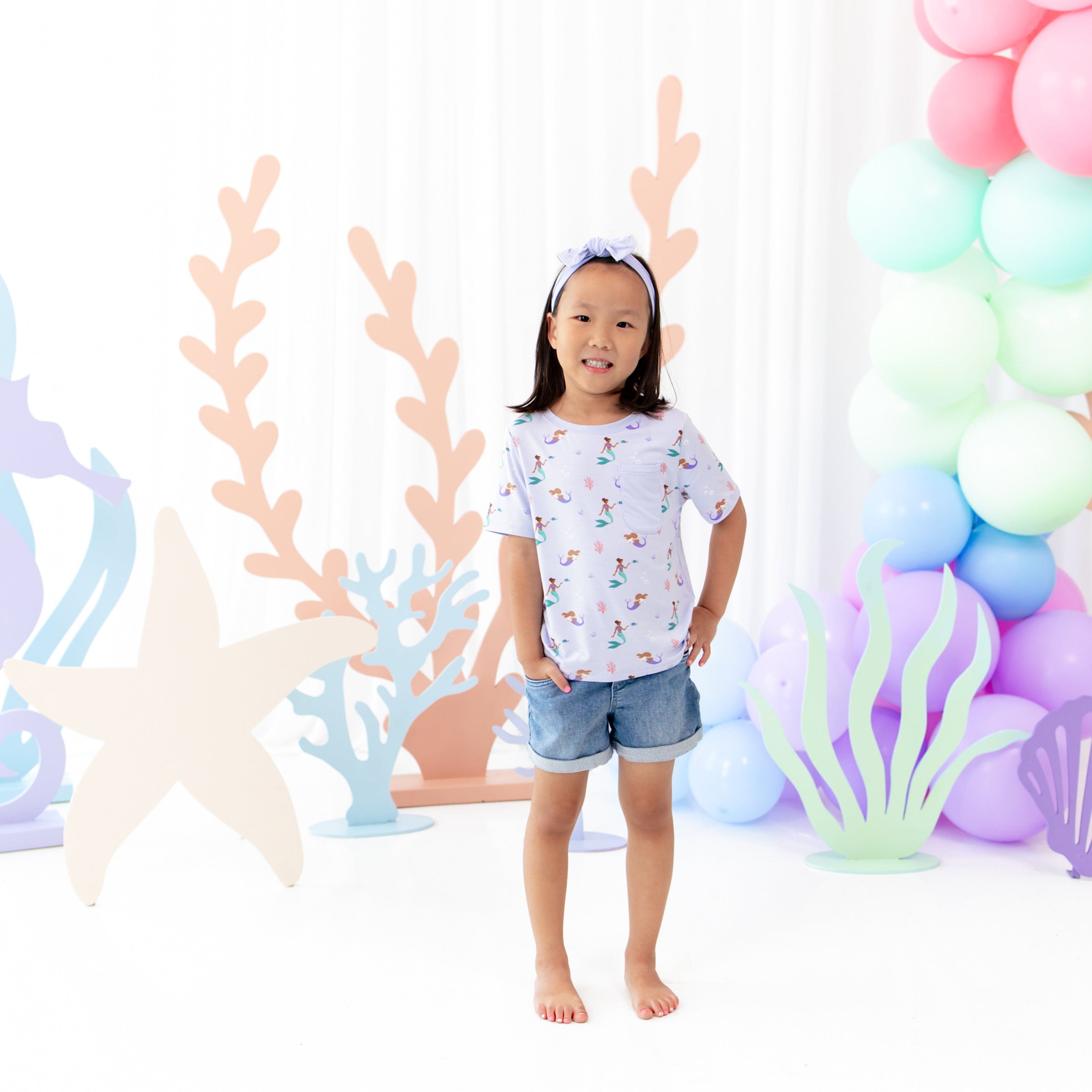 Cute Mermaid Print Toddler Crew Neck T-Shirt - Soft Cotton Short Sleeve Top for Baby Girls - Perfect for Playdates, Beach Outings & Everyday Wear