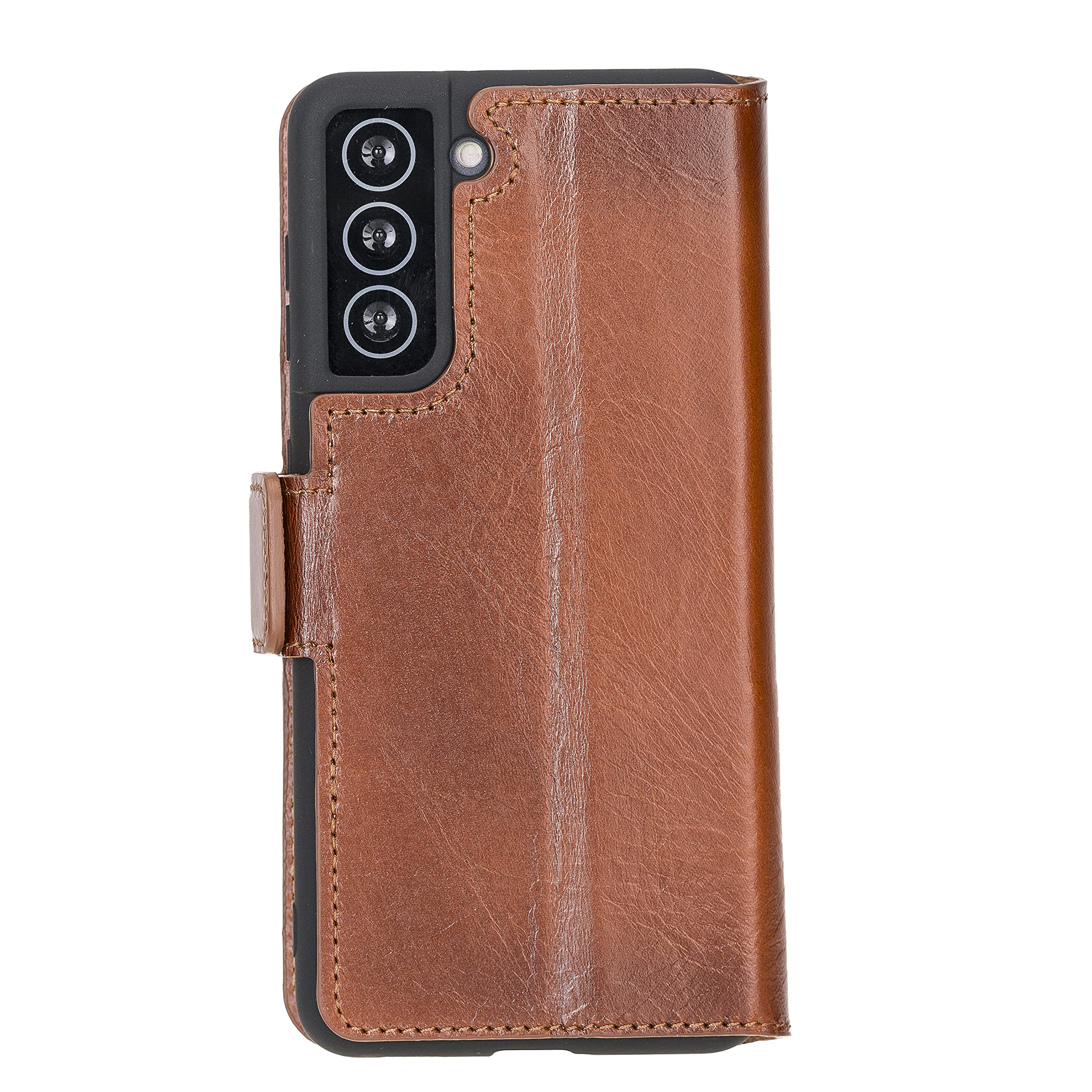Premium Full Grain Leather Wallet Case for Samsung Galaxy S21 - Magnetic Flip Folio Cover with Card Holder & Kickstand (Rustic Tan) | Business & Travel Protection