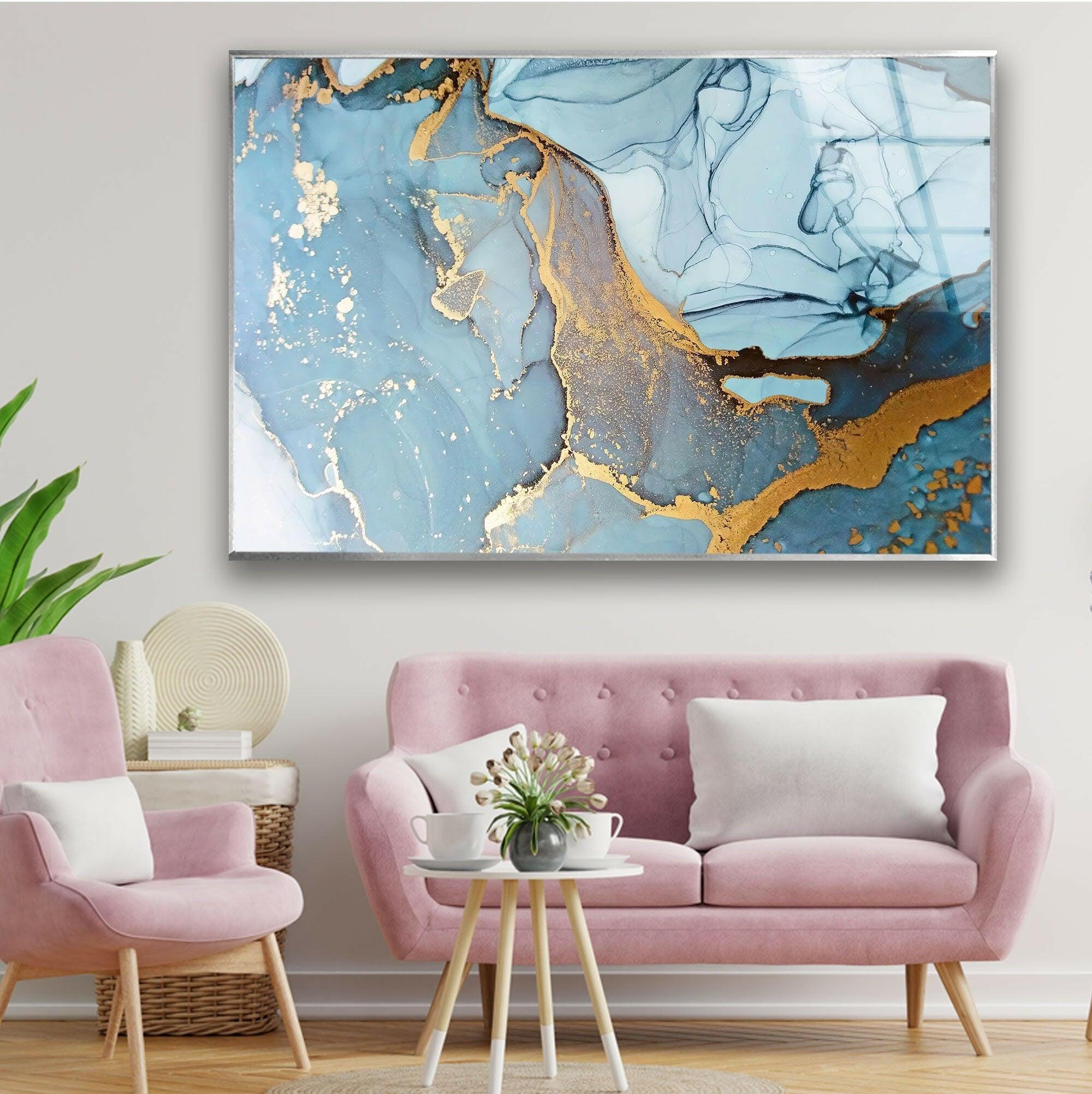 Handmade Aquamarine Alcohol Ink Stained Glass Wall Art - Blue Ocean Themed Abstract Painting for Home & Office Decor