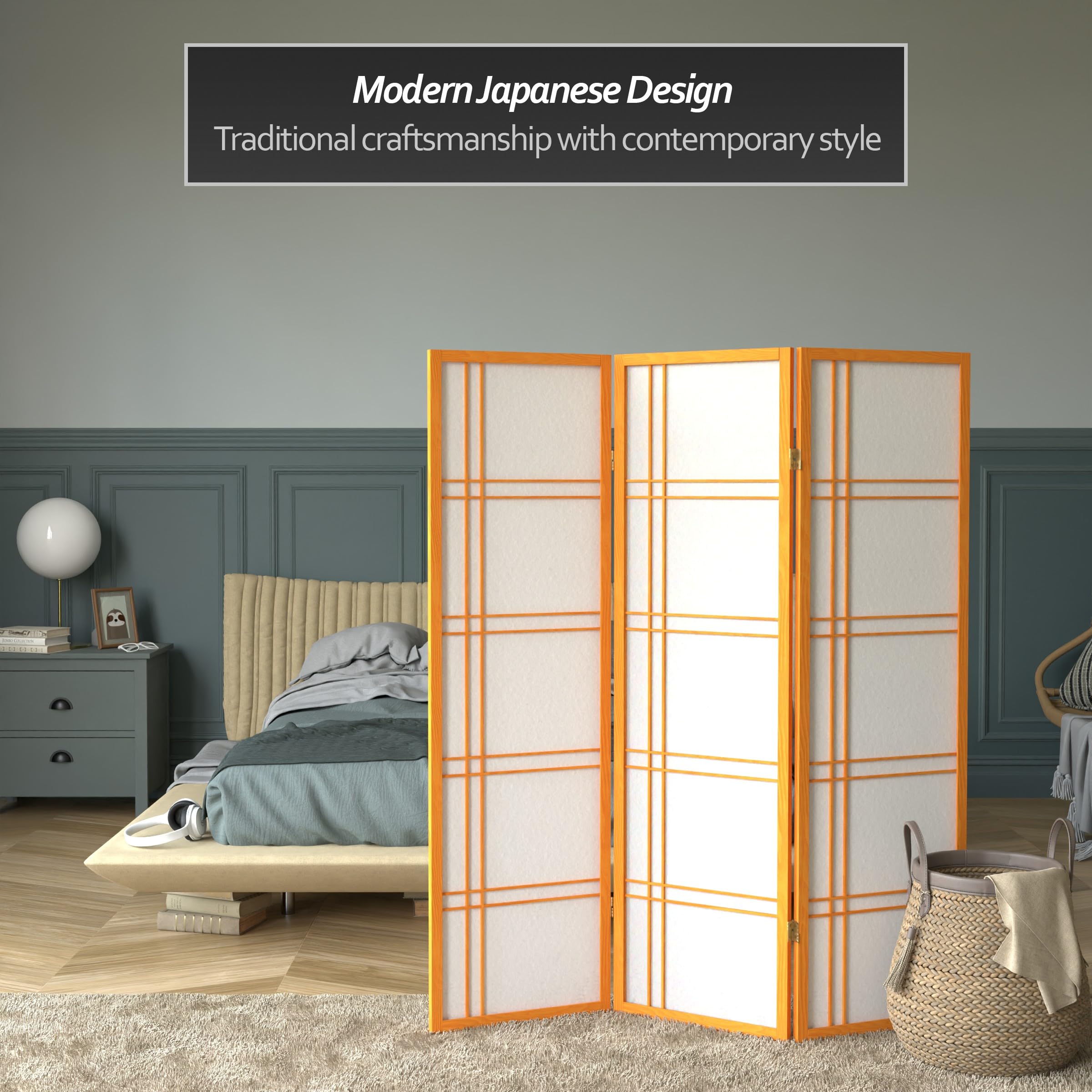 Red Lantern DC60-HON-3P 3-Panel Honey Room Divider Screen - Traditional Asian Decorative Folding Partition for Living Room, Bedroom & Office Space