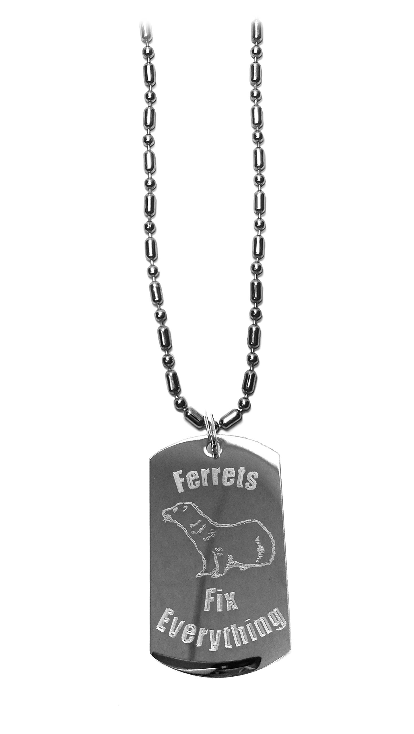 Shark Ferrets Fix Everything Dog Tag Necklace - Military Style Luggage Chain Pendant for Men & Women - Perfect for Travel, Gifts, and Everyday Wear