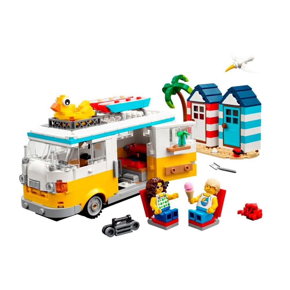 LEGO Creator 3-in-1 Beach Camper Van Building Kit - Transforms into Ice Cream Shop & Beach House | Creative Building Toy for Kids | Perfect Gift for Boys & Girls Who Love Surfing & Beach Pretend Play | Great for Birthday, Christmas & Summer Vacation Activities (Set 31138)
