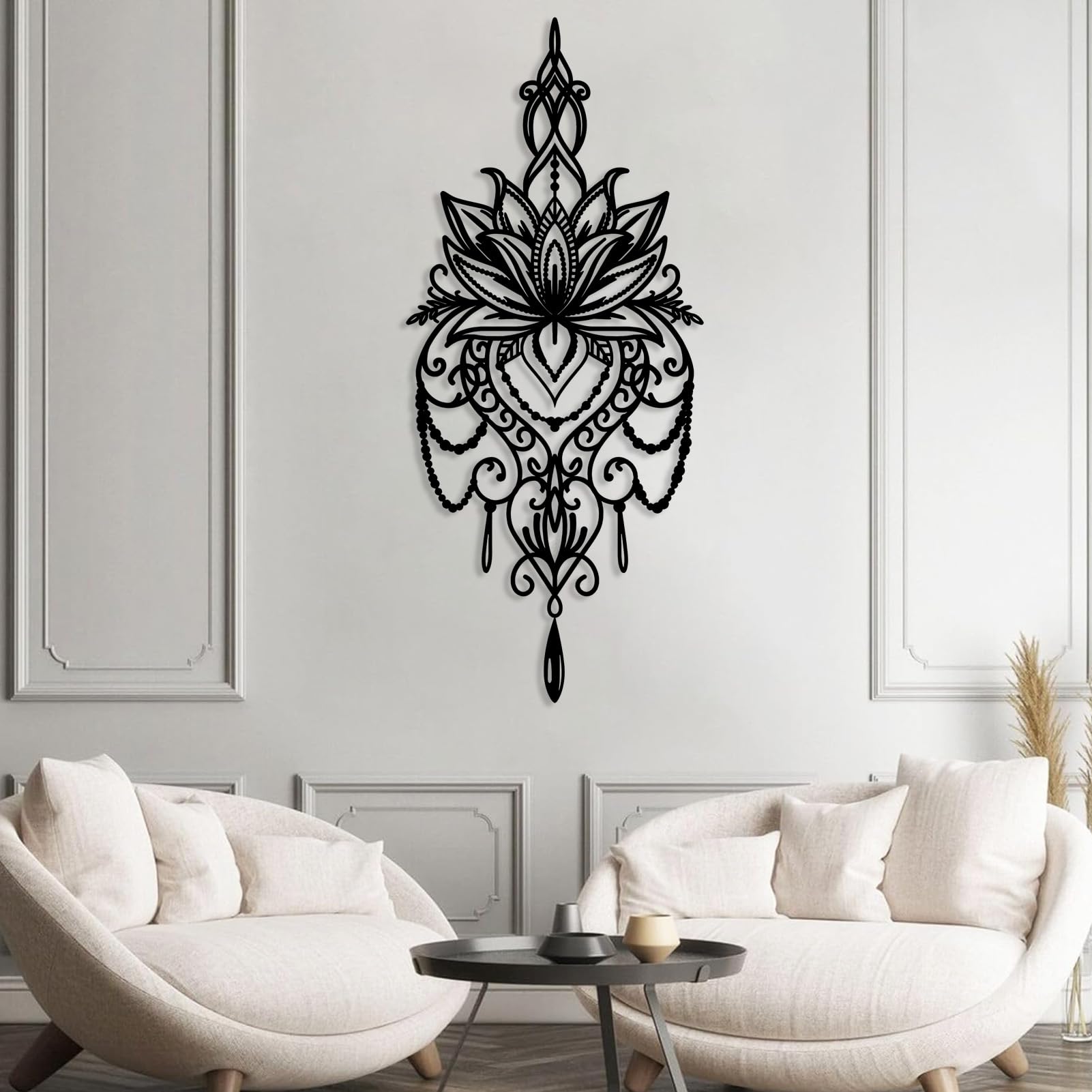 OSTCAL Black Metal Mandala Wall Art Decor - 48x21in (122x53cm) Spiritual Yoga Meditation Wall Hanging for Living Room, Bedroom & Studio - Handcrafted Metal Flower Design for Boho Home Decor