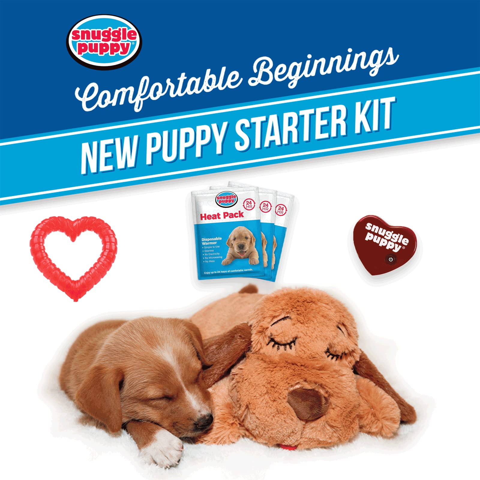 Original Snuggle Puppy Essentials Starter Kit - Heartbeat Dog Toy & Calming Aid with 3 Heat Packs, Puppy Teething Chew Toy & Soft Blanket for Anxiety Relief | Perfect for New Puppies, Separation Anxiety & Crate Training