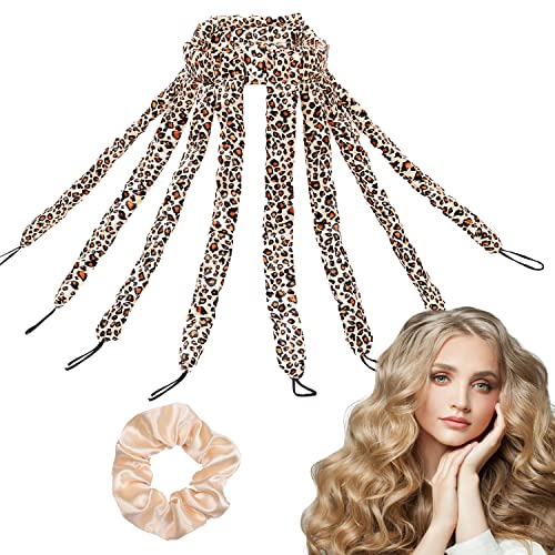 Miniluck Heatless Hair Curler - Upgraded Lengthen Design for Long Hair, No Heat Curling Rod Headband, Octopus Hair Rollers, Sleep-Friendly Heatless Curls, Natural Waves Curling Ribbon (Leopard Print, No Makeup Bag Style) - Perfect for Overnight Styling & Damage-Free Beach Waves