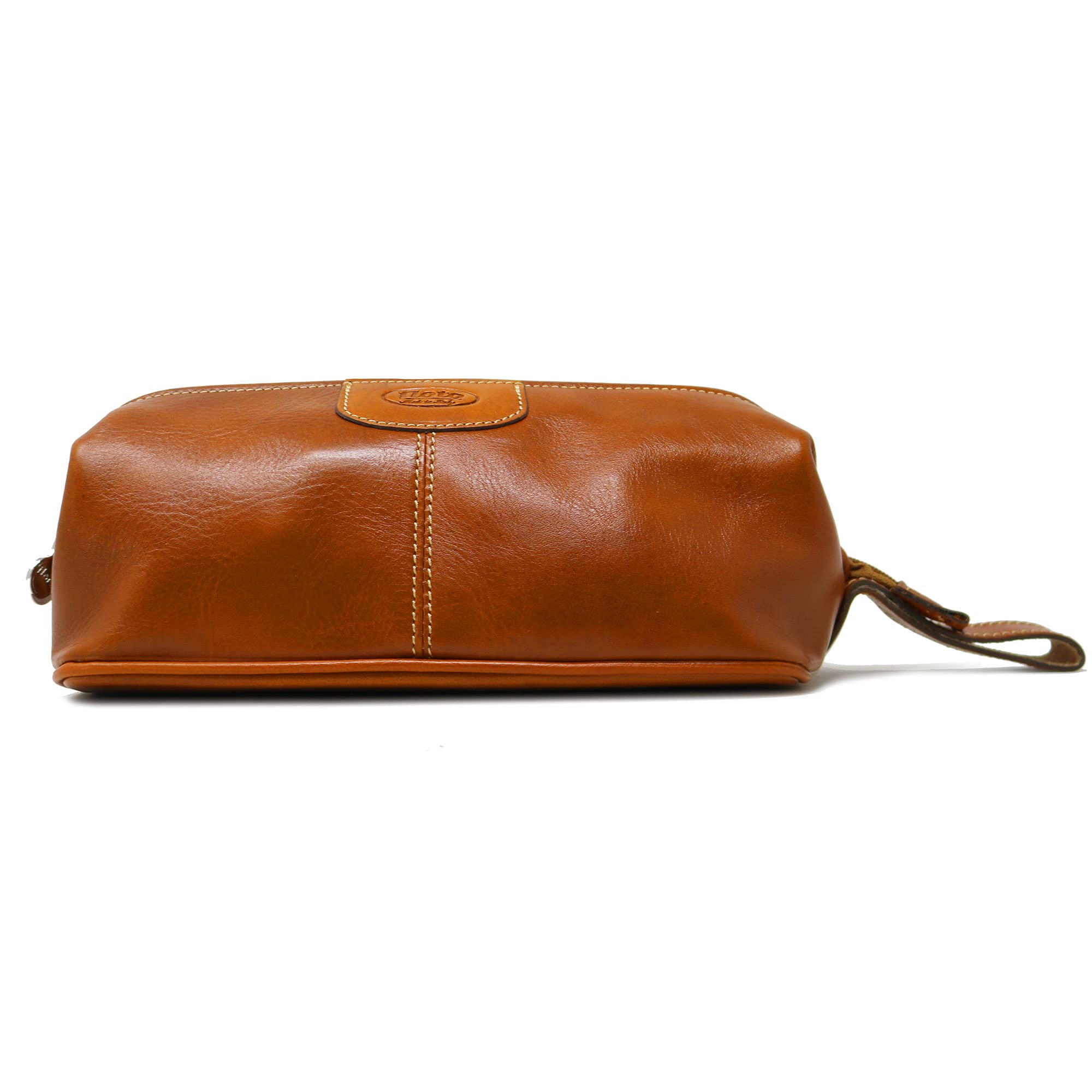 Premium Floto Venezia Dopp Kit - Full Grain Leather Toiletry Bag for Men & Women, Travel Cosmetic Organizer (Olive Honey Brown) - Perfect for Vacation, Gym & Business Trips