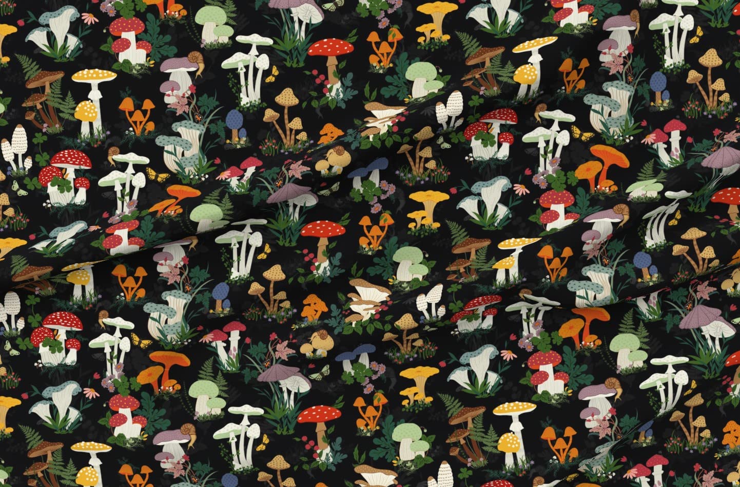 Premium Spoonflower Satin Fabric - Mushroom Garden Print Fat Quarter for Sewing, Apparel, Lining, Fashion, Blankets & Home Decor | Perfect for DIY Projects, Quilting, and Crafting