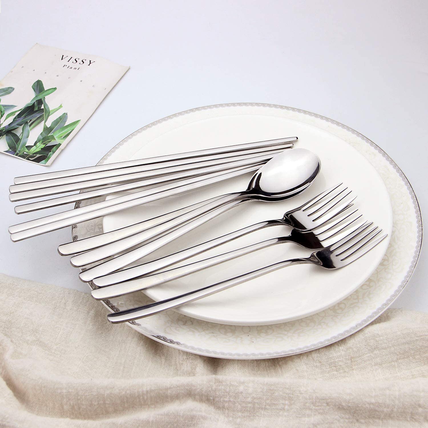 IQCWOOD Stainless Steel Korean Flatware Set - 3 Pairs Chopsticks, Forks & Spoons - Durable Silverware Utensils for Home, Travel & Picnics - Perfect for Korean BBQ, Asian Dining & Outdoor Activities