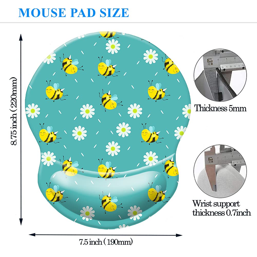 Ergonomic Wrist Support Mouse Pad - Comfortable Gaming & Office Mouse Mat with Smooth Cloth Surface - Ideal for Computer, Laptop, Home & Office Use - Perfect for Long Hours of Gaming, Typing & Work (Cute Bee Design)