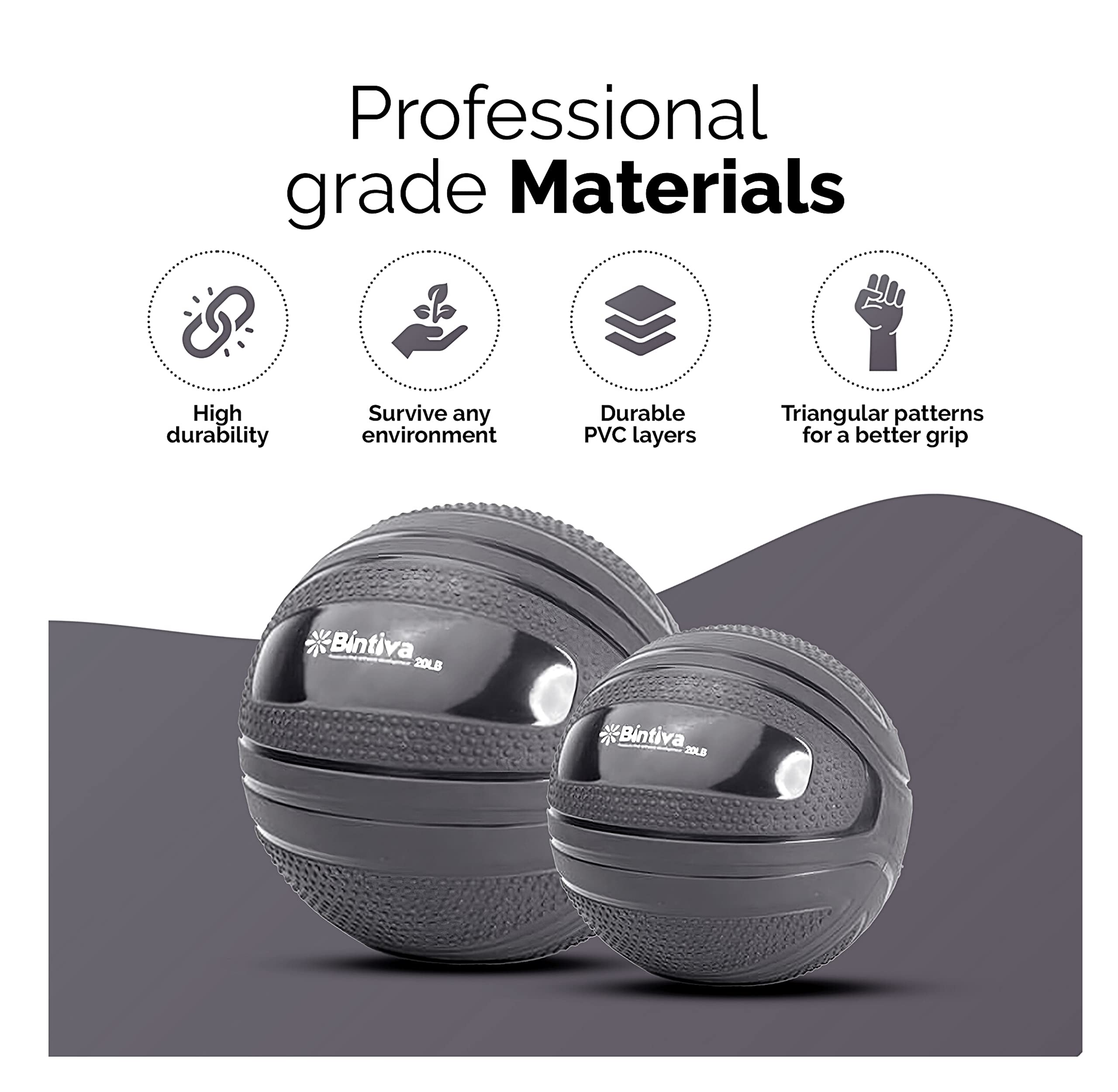 Bintiva Non-Bounce Slam Ball - Weighted Exercise Ball for CrossFit, HIIT & Strength Training - Medicine Dead Weight Ball for Home Gym & Outdoor Workouts