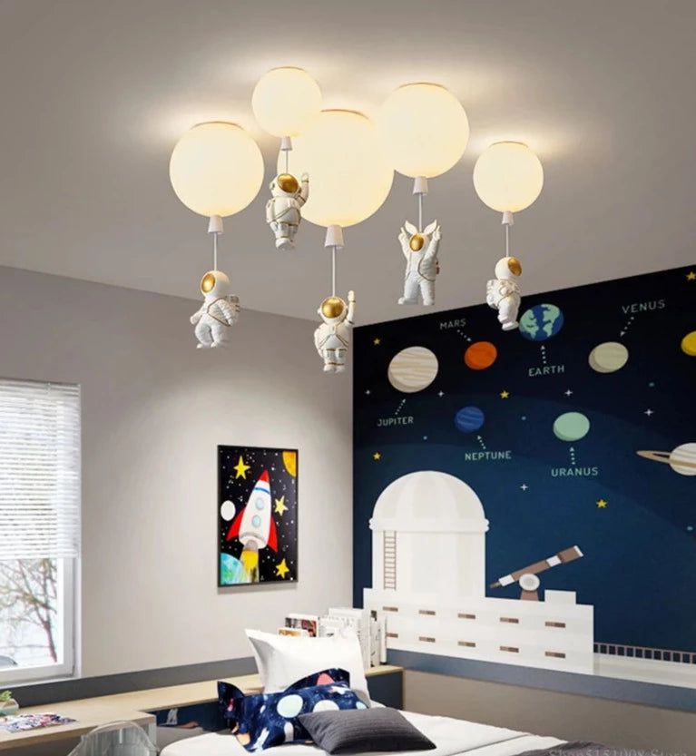 Astronaut on Moon LED Ceiling Light - Space-Themed Kids Room Decor, Bedroom Night Light & Sci-Fi Home Lighting for Space Enthusiasts