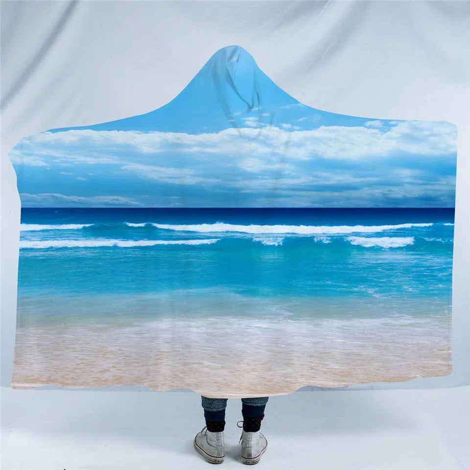 Cozy Hooded Blanket for Women & Men - Soft Fleece Wearable Sherpa Blanket with Pockets - Perfect for Camping, Lounging, and Cold Weather - Peace of the Beach