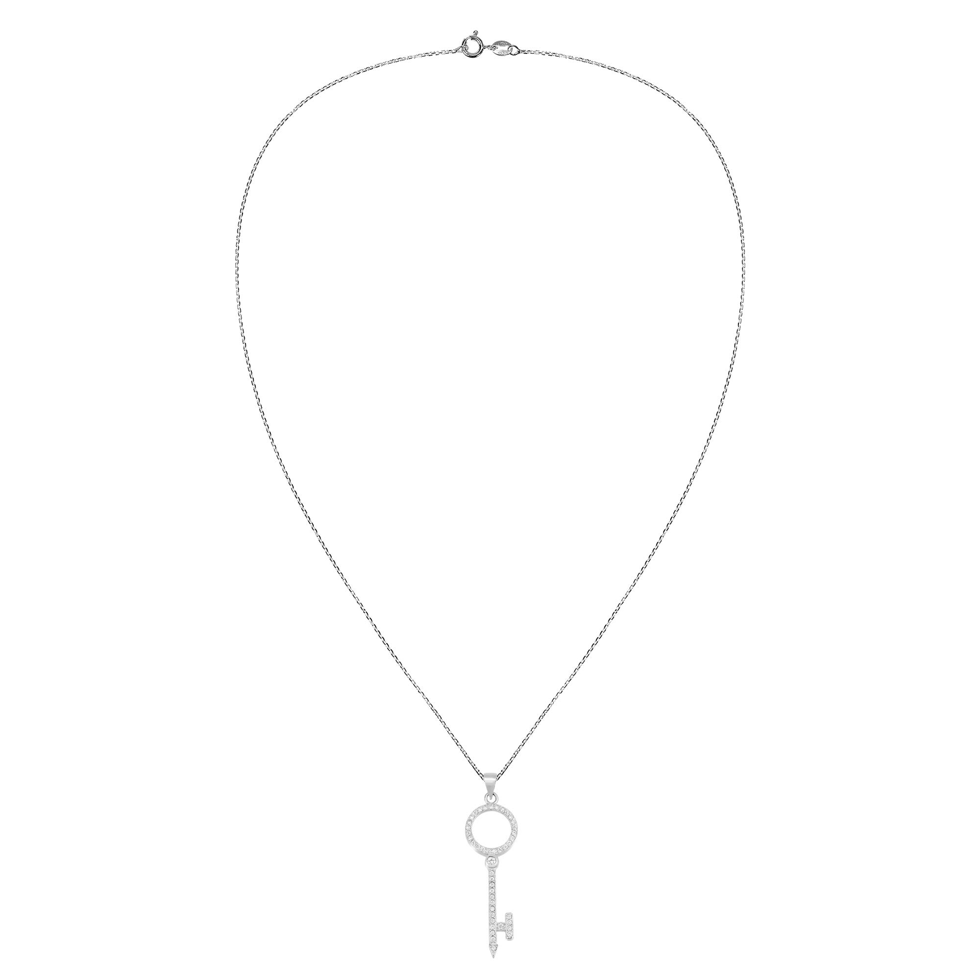 AeraVida Sparkling Circle Key Necklace - .925 Sterling Silver with Clear Cubic Zirconia Pendant | Elegant Jewelry Gift for Women, Perfect for Parties, Weddings & Everyday Wear