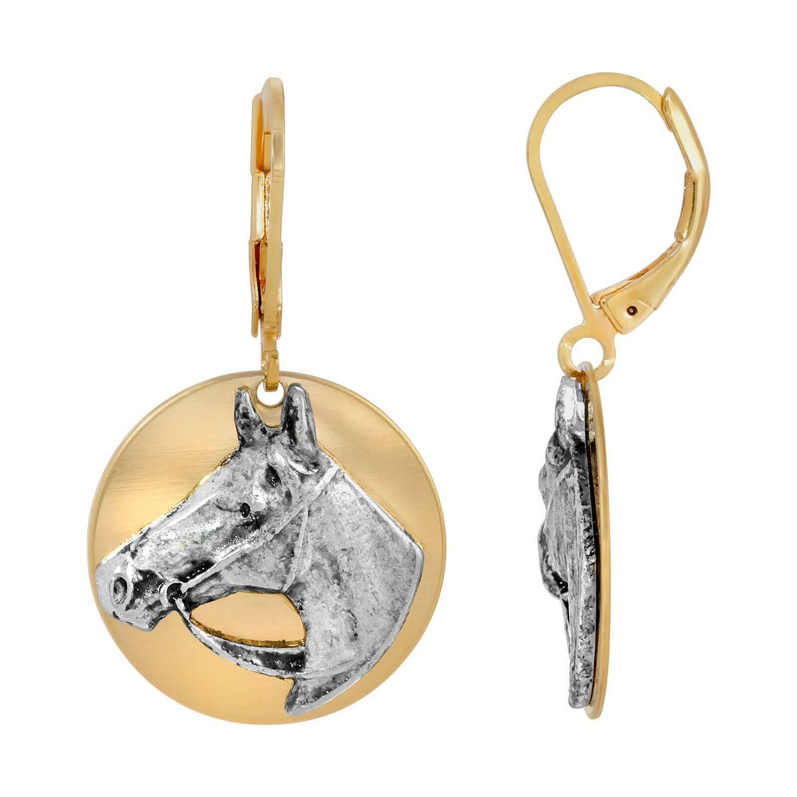 Vintage 1928 Antiqued Horse Head Drop Earrings - Elegant Dangle Hoop Earrings for Women, Perfect for Parties, Weddings & Special Occasions