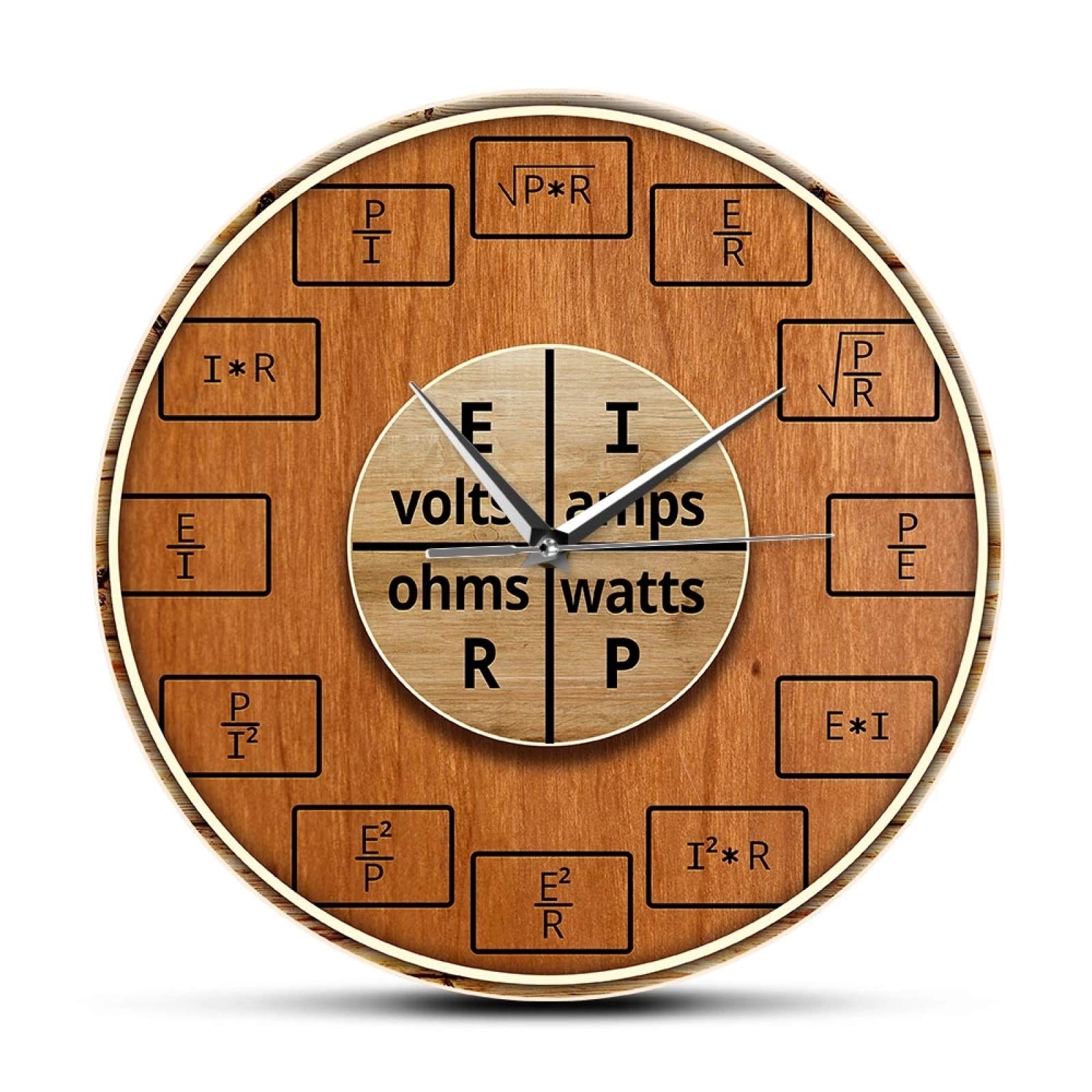 Ohm's Law Pie Chart Wall Clock - Electrical Theory Wall Art for Electricians & Handymen - Power in a Circuit Equation Decor for Living Room, Bedroom, Kitchen - Unique Gift for Engineers & Physics Enthusiasts