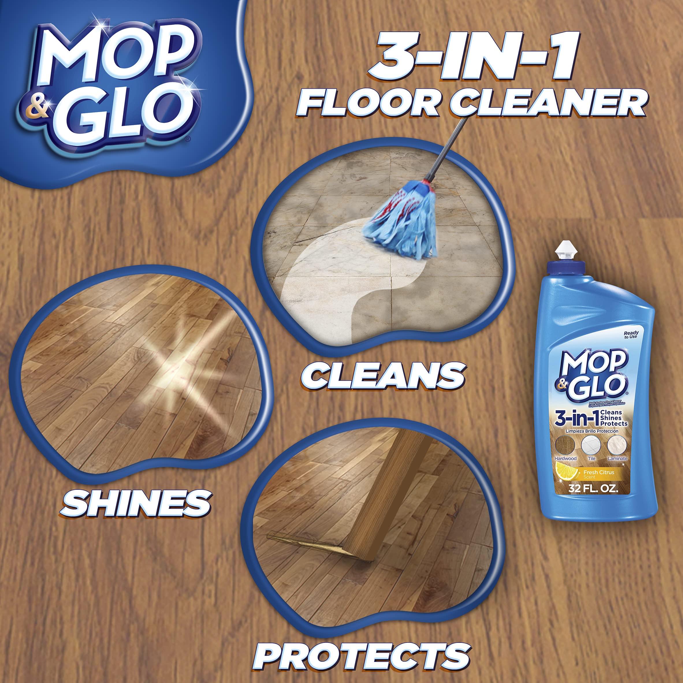 Mop & Glo Professional Multi-Surface Floor Cleaner - Fresh Citrus Scent (64 Oz) | Tile, Vinyl, Laminate & Hardwood Floor Cleaner | Perfect for Kitchens, Bathrooms & High-Traffic Areas