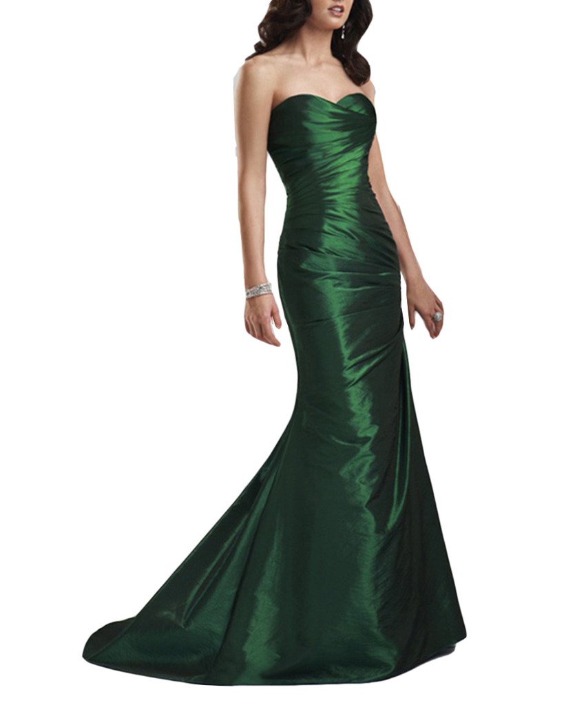 Emanni Women's Long Sweetheart Mermaid Prom Dress - Shiny Dark Green Formal Evening Gown Size 10 for Homecoming, Wedding Guest & Special Occasions