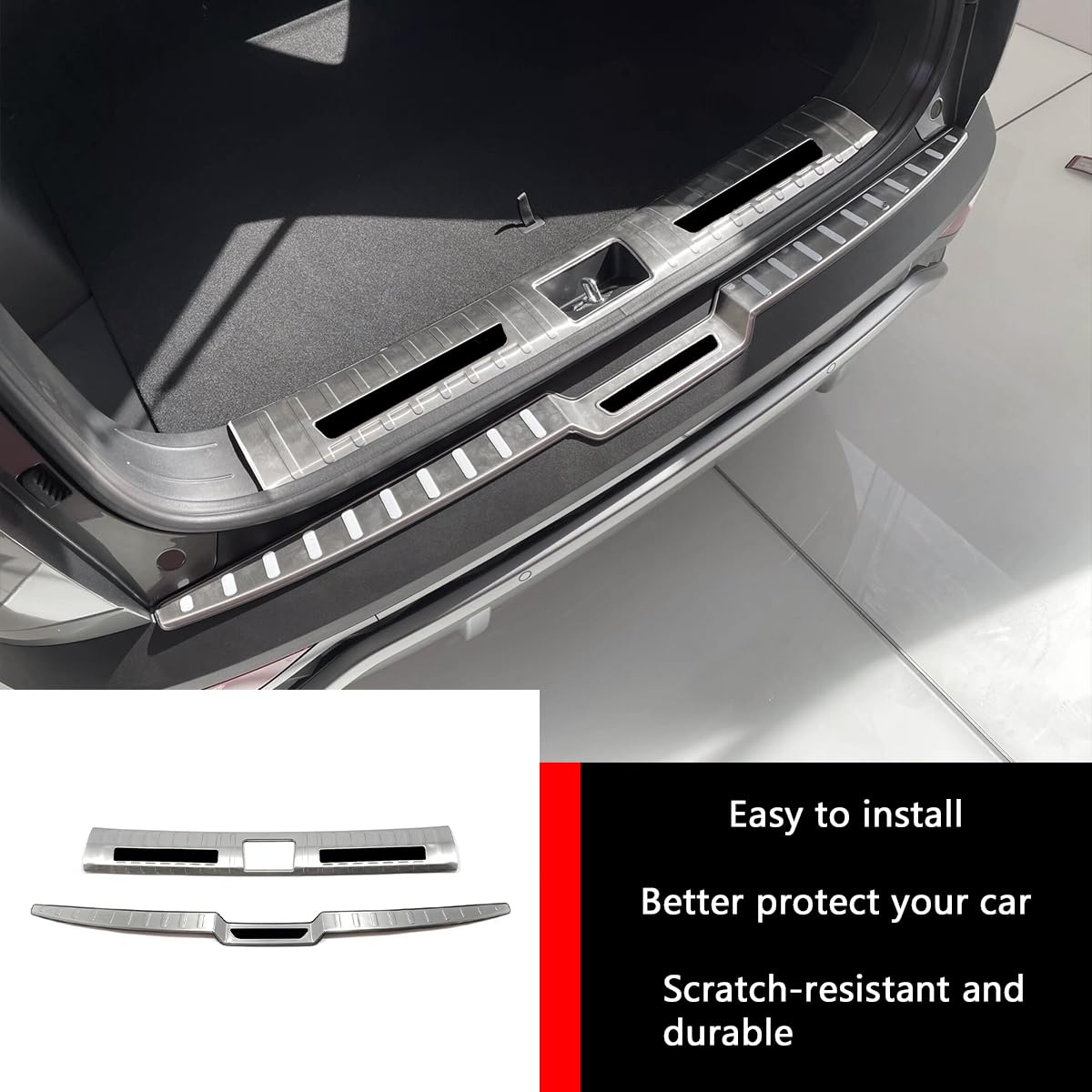 Stainless Steel Rear Bumper Sill Plate Guard Cover for Hyundai Tucson 2022-2024 - Inside & Outside Protection Trim (Silver, 2PCS) | Durable Car Accessories for Parking & Loading Protection