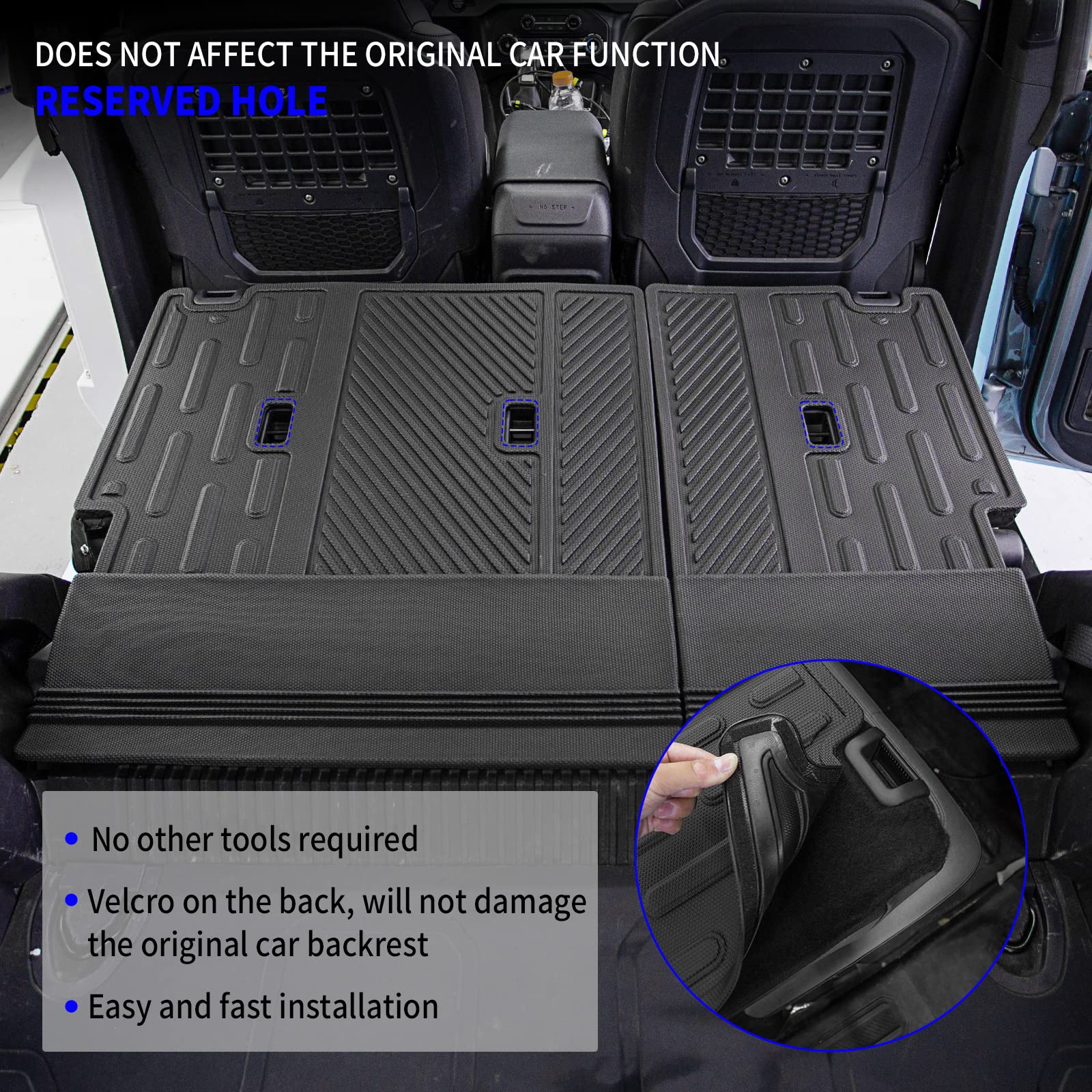 Rongtaod All-Weather Cargo Liner for 2021-2025 Ford Bronco 4-Door | Heavy Duty Trunk Mat & Back Seat Protector | Waterproof Bronco Accessories (Trunk Mat + Backrest Mats) | Perfect for Off-Roading, Camping & Daily Use