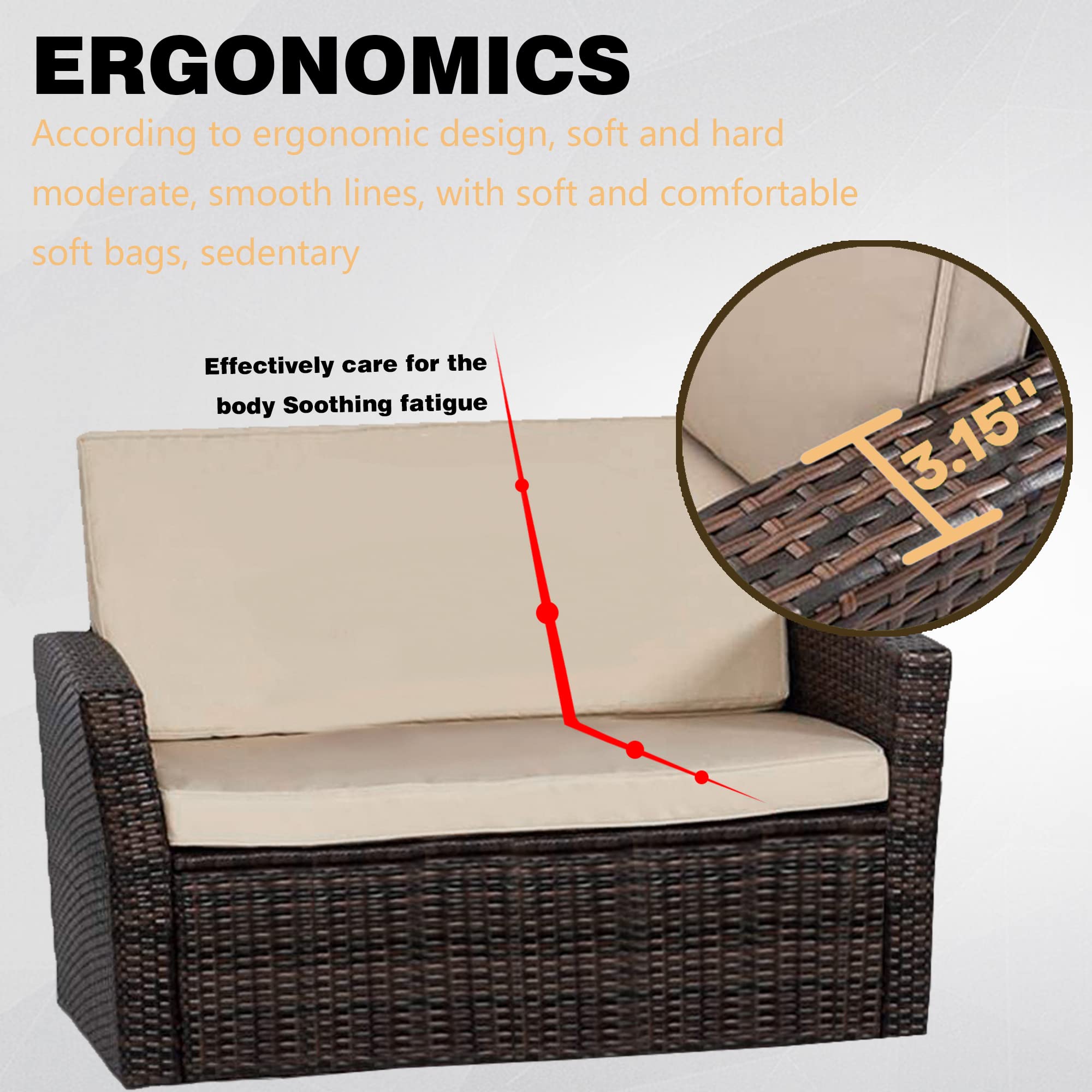 4-Piece Outdoor Patio Conversation Set - PE Rattan Wicker Sofa Furniture with Cushions & Glass Coffee Table for Garden, Balcony, Porch - Perfect for Backyard Relaxation & Outdoor Entertaining