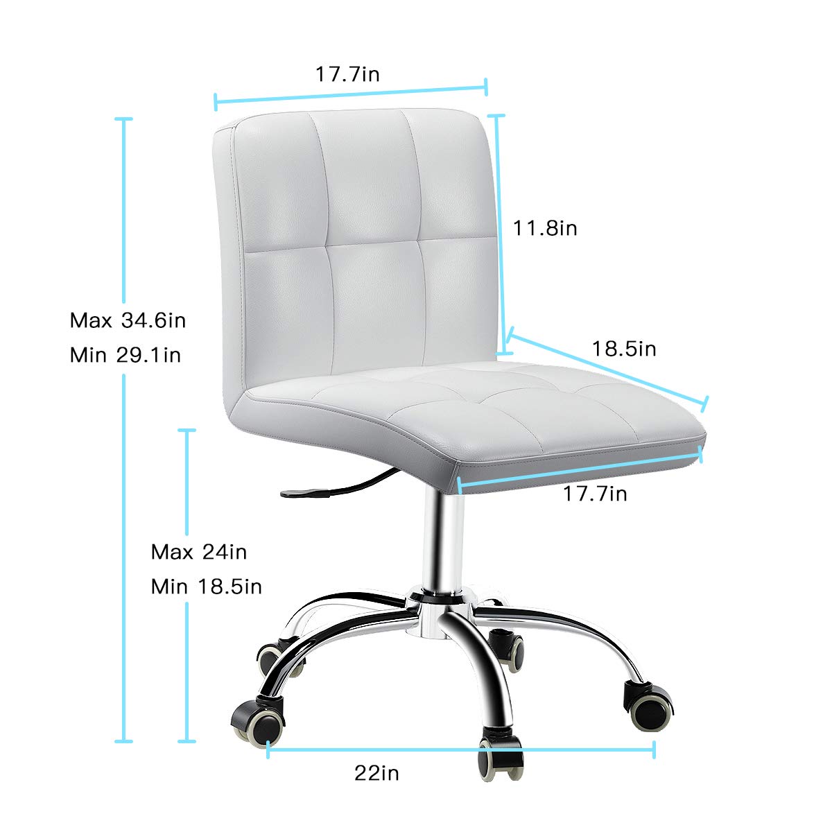360° Swivel Office Desk Chair - Adjustable PU Rolling Task Chair with Backrest for Barber, Office, Home & Computer Use - Armless Ergonomic Design (White) - Perfect for Workstations, Gaming Setups & Home Offices