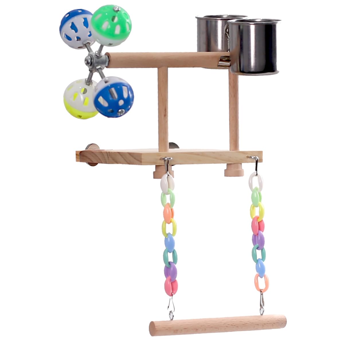 Rotating Bird Swing Platform with Perch, Toy Balls & Cups - Parrot Play Gym Stand for Green Cheeks, Budgies & Small Pets - Cage Mounted Exercise Toy for Chinchillas & Hamsters - Perfect for Playtime & Mental Stimulation