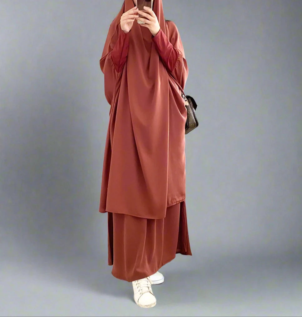 2-Piece Overhead Nida Jilbab Prayer Dress Set - Islamic Hijab Prayer Garment for Women - Perfect for Salah, Mosque, and Daily Modest Wear