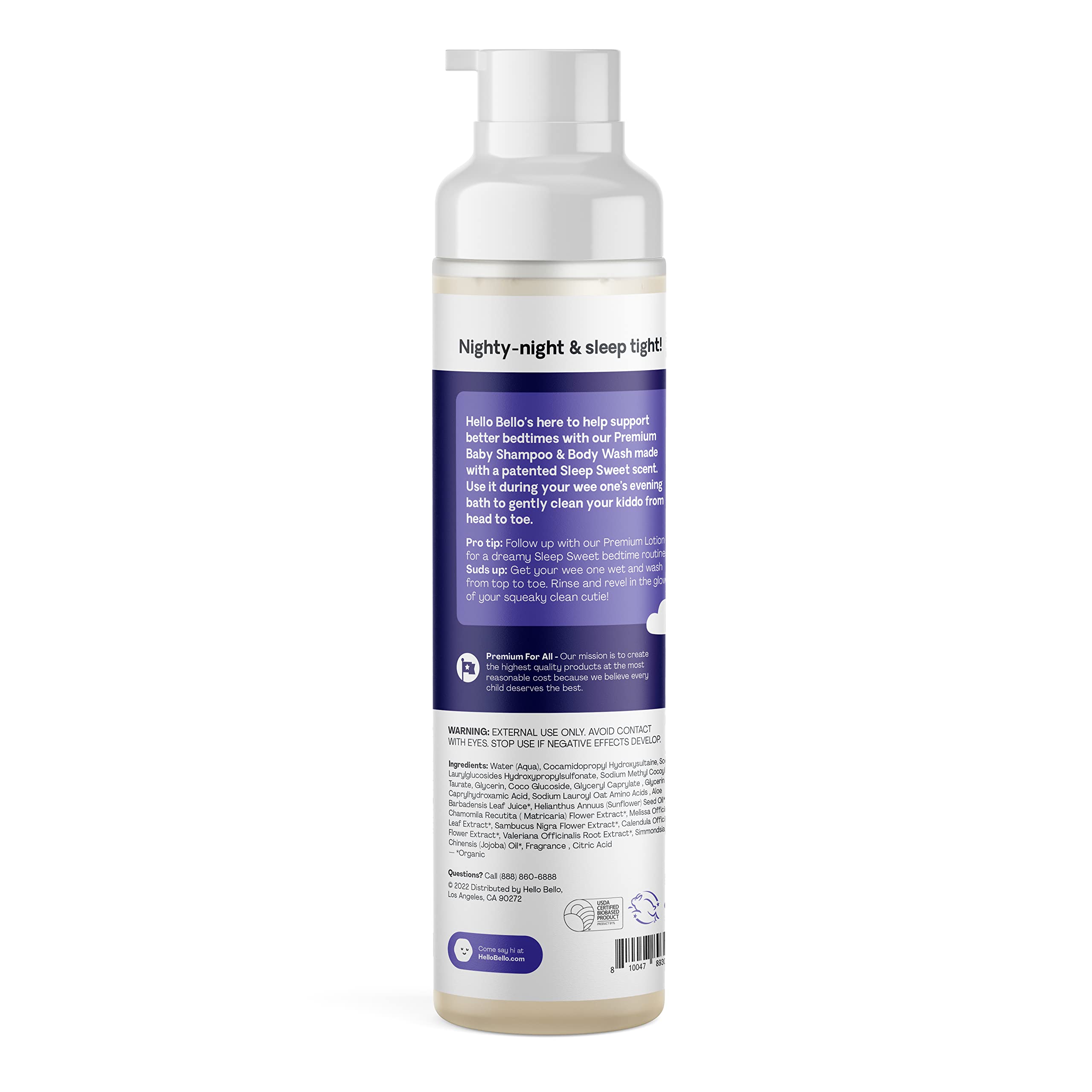 **Hello Bello Nighttime Shampoo & Body Wash for Babies & Kids – Gentle Hypoallergenic, Vegan & Cruelty-Free – Sweet Sleep Scent, 10 fl oz – Perfect for Bedtime Baths & Relaxing Routine**