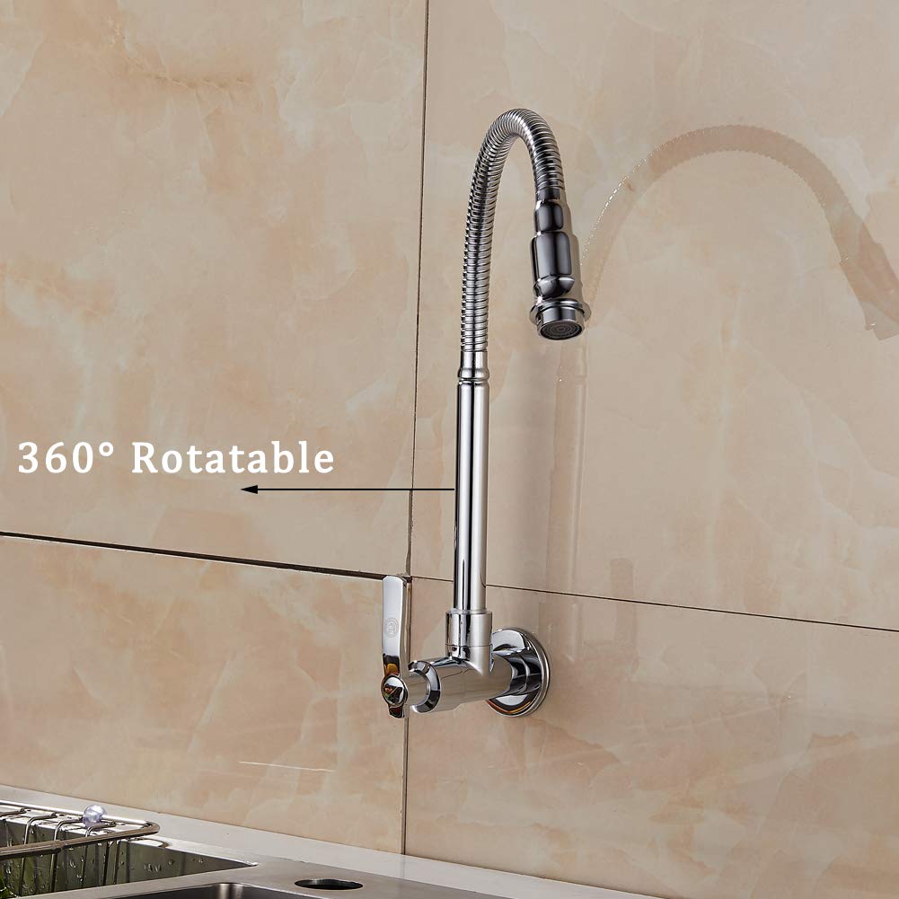 1-Handle Chrome Kitchen Sink Faucet with Single Hole Wall Mount - Perfect for Modern Homes & Small Spaces