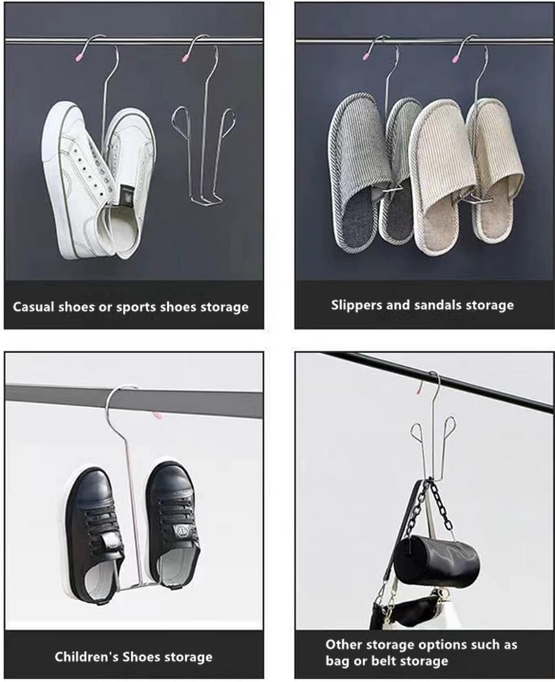 5 Pack Stainless Steel Shoe Hangers - Double Hook Drying Rack for Leather Shoes, Boots & Sneakers | Space-Saving Closet Organizer for Dehumidifying & Air Drying | Perfect for Small Spaces, Laundry Rooms & Entryway Storage