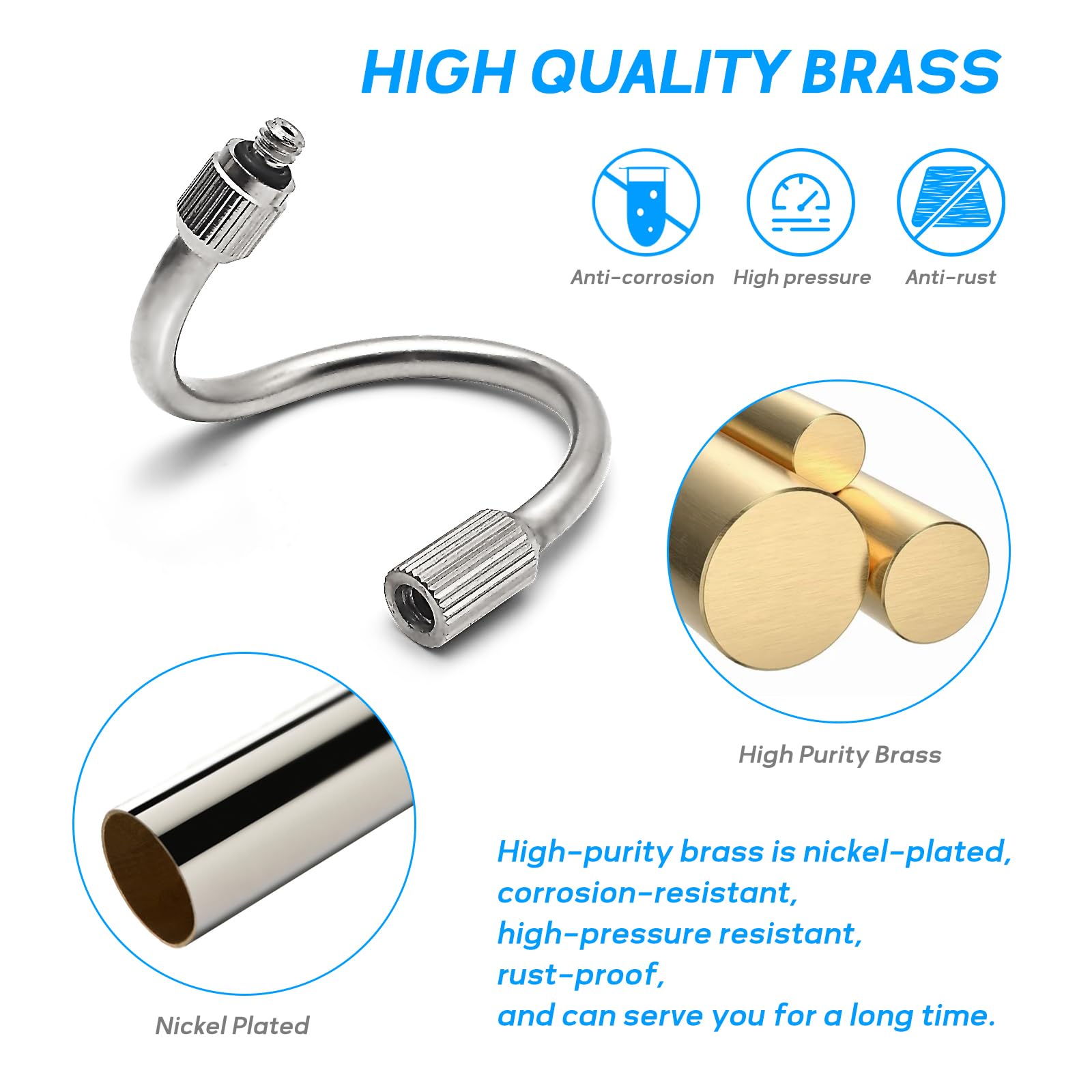 20 Pack Flexible Brass Nozzle Extensions - 5.6 Inch Bendable Copper Misting Rods for Outdoor Cooling Systems (10/24 UNC Thread) - Perfect for Garden Humidification, Dust Control, Landscaping & Patio Misting