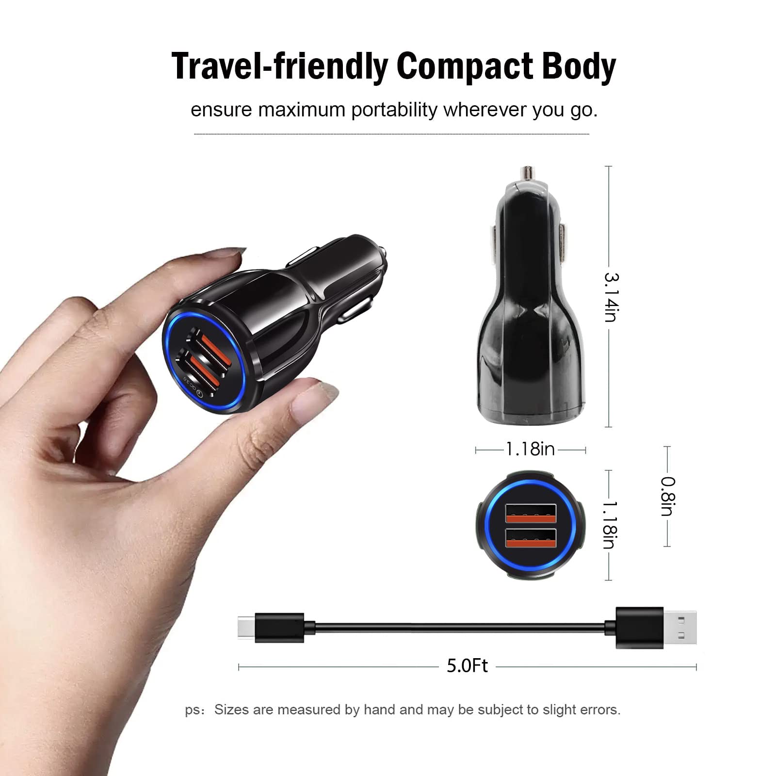 Fast Car Charger & 5ft USB Type C Charging Cable - Compatible with TCL Flip Pro 10L 20 SE 30, Cricket Influence Icon 2/3, Cricket Ovation 2 Debut Dream, ATT Calypso 2 Radiant Max, Sonim XP3 Plus XP8 - Quick Charge for Phones On The Go - Perfect for Road Trips & Daily Commutes