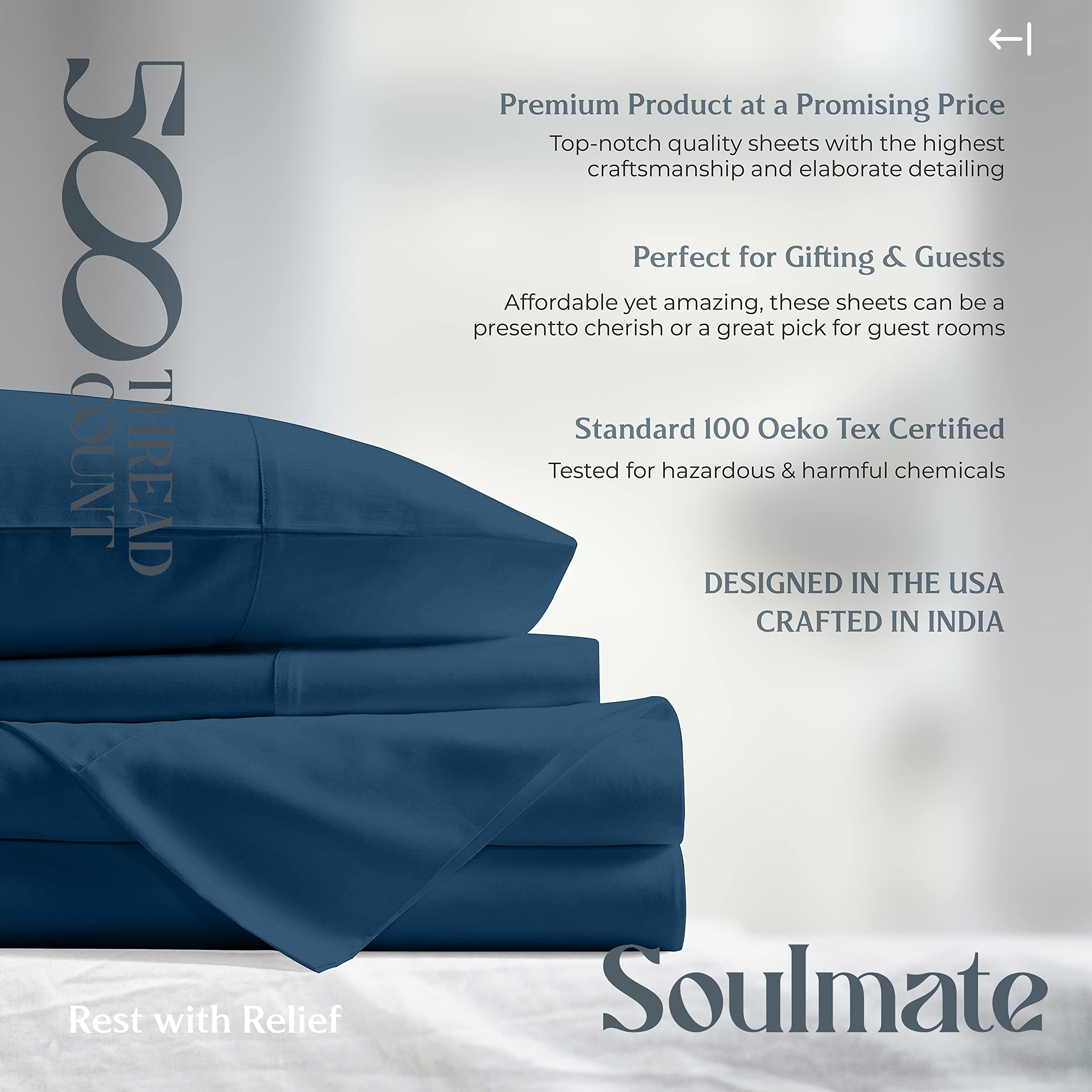 Mayfair Linen 500 Thread Count Twin XL Cotton Sheets - 3 Piece Bed Sheet Set, Soft & Cooling Sateen Weave, Hotel Quality Luxury Linens with 16