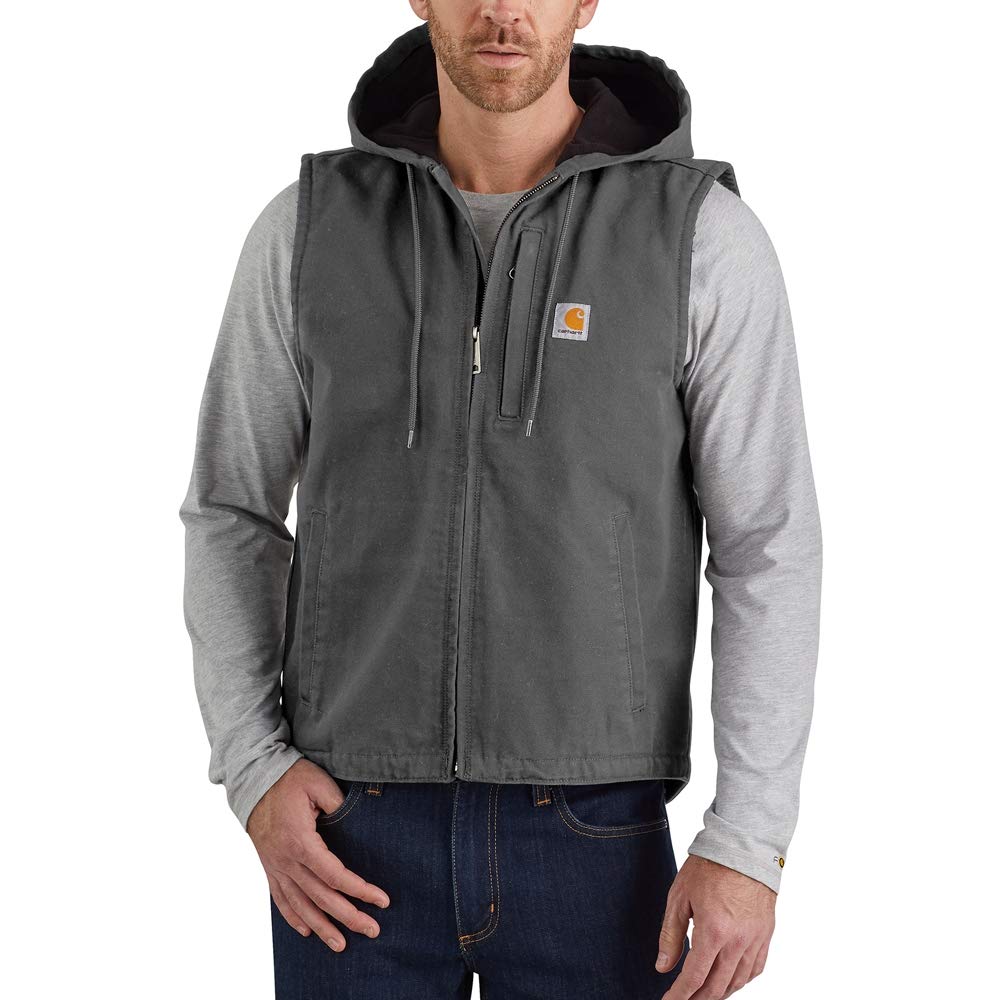 Carhartt Men's Relaxed Fit Washed Duck Fleece-Lined Hooded Vest - Warm Workwear for Outdoor Jobs, Hunting & Winter Activities