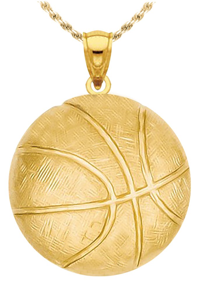 14k Yellow Gold Basketball Pendant Necklace - Dime-Sized Sports Jewelry for Men & Women - Perfect Gift for Basketball Fans, Players & Coaches - Game Day & Everyday Wear