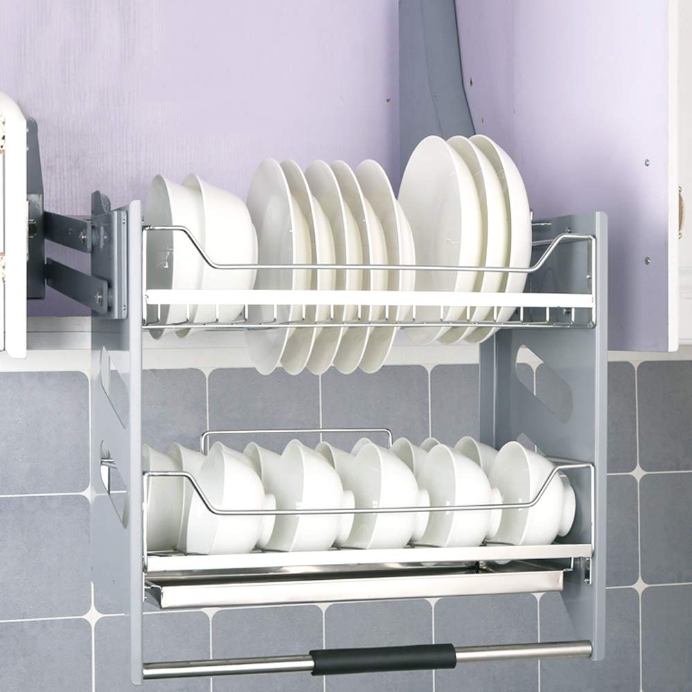 304 Stainless Steel Pull-Down Cabinet Lift Basket with Damping - Kitchen Storage Organizer for Spices, Utensils & Small Appliances | Space-Saving Under Cabinet Rack for Easy Access