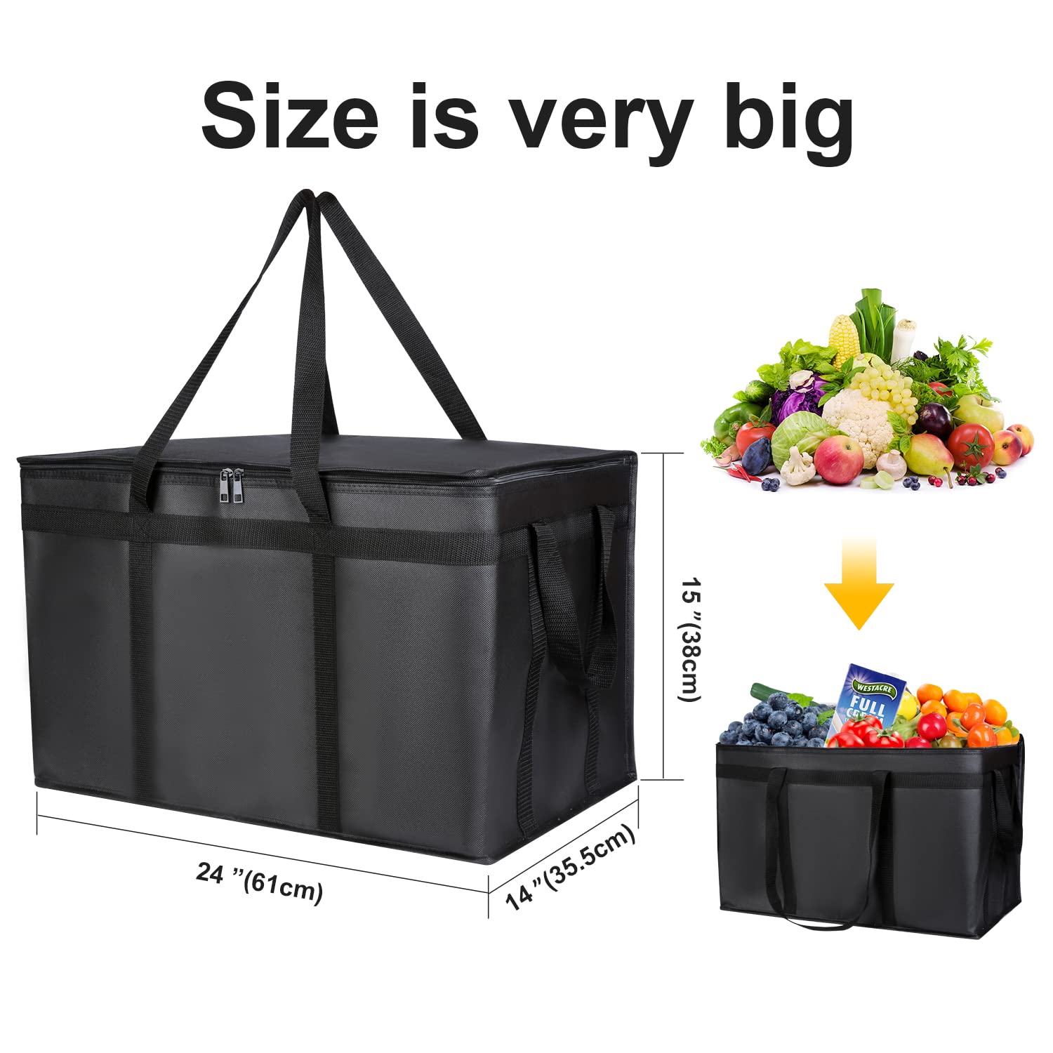 Musbus Extra Large 2 Pack Insulated Food Delivery Bags - Keep Meals Warm or Cold, Perfect for DoorDash, Catering, Grocery Shopping, and Outdoor Picnics