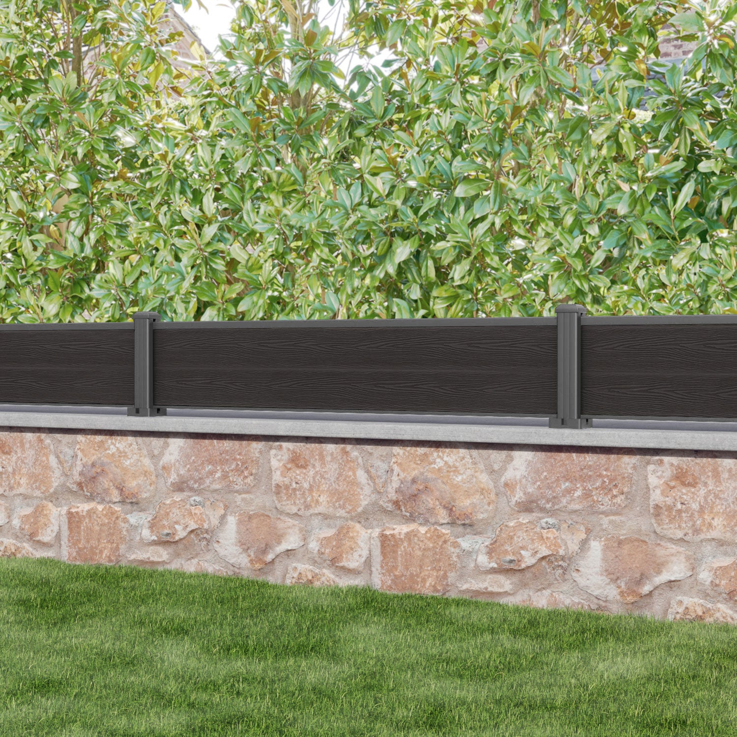 Dark Oak Classic Fence Panel with Aluminum Posts - Durable Outdoor Privacy Fence for Garden, Backyard, and Patio Protection