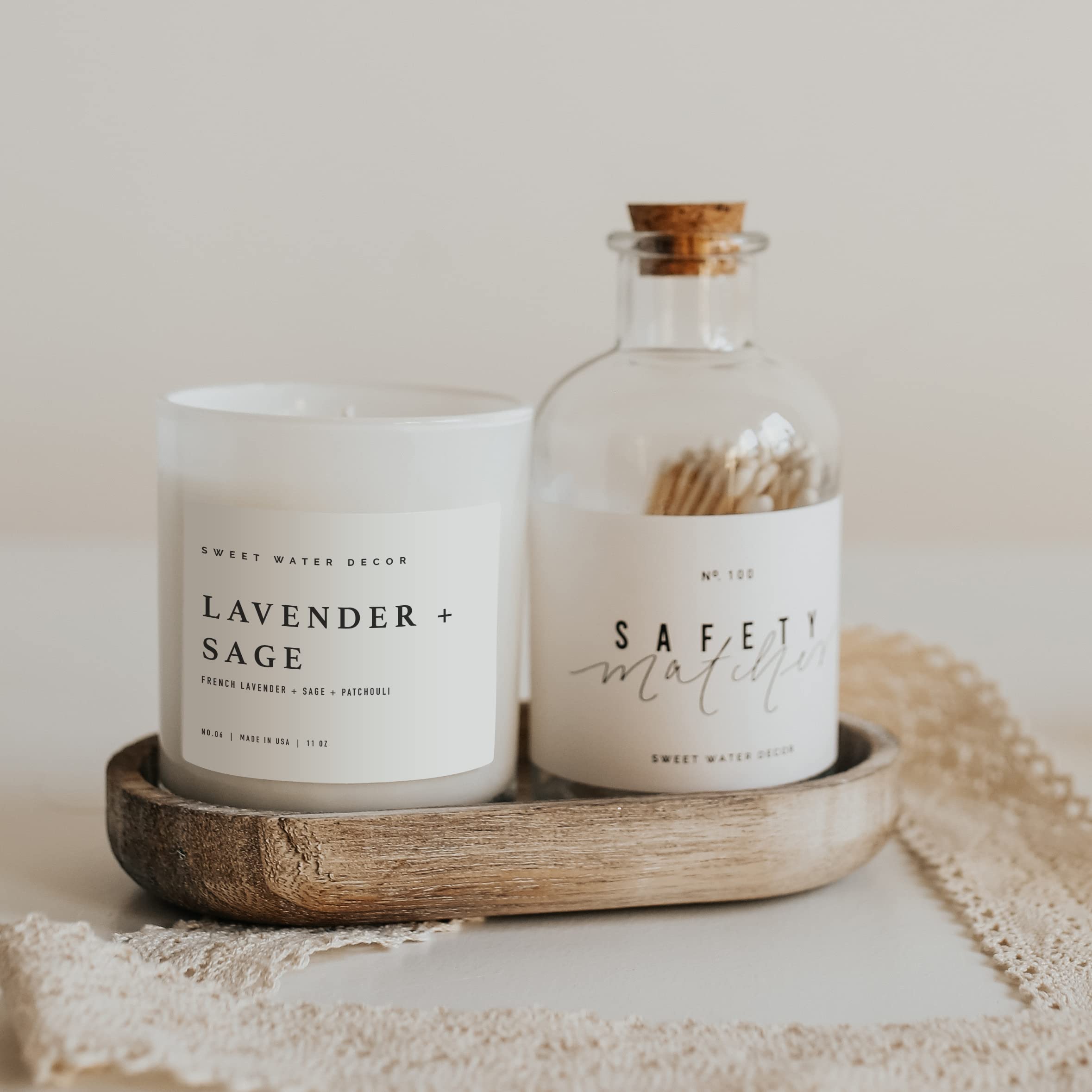 Sweet Water Decor Lavender and Sage Scented Soy Candle - 11oz White Jar with Wood Lid, 50+ Hour Burn Time, Made in USA | Relaxing Aromatherapy for Home, Spa, Yoga & Meditation | Natural Essential Oil Blend for Stress Relief & Better Sleep
