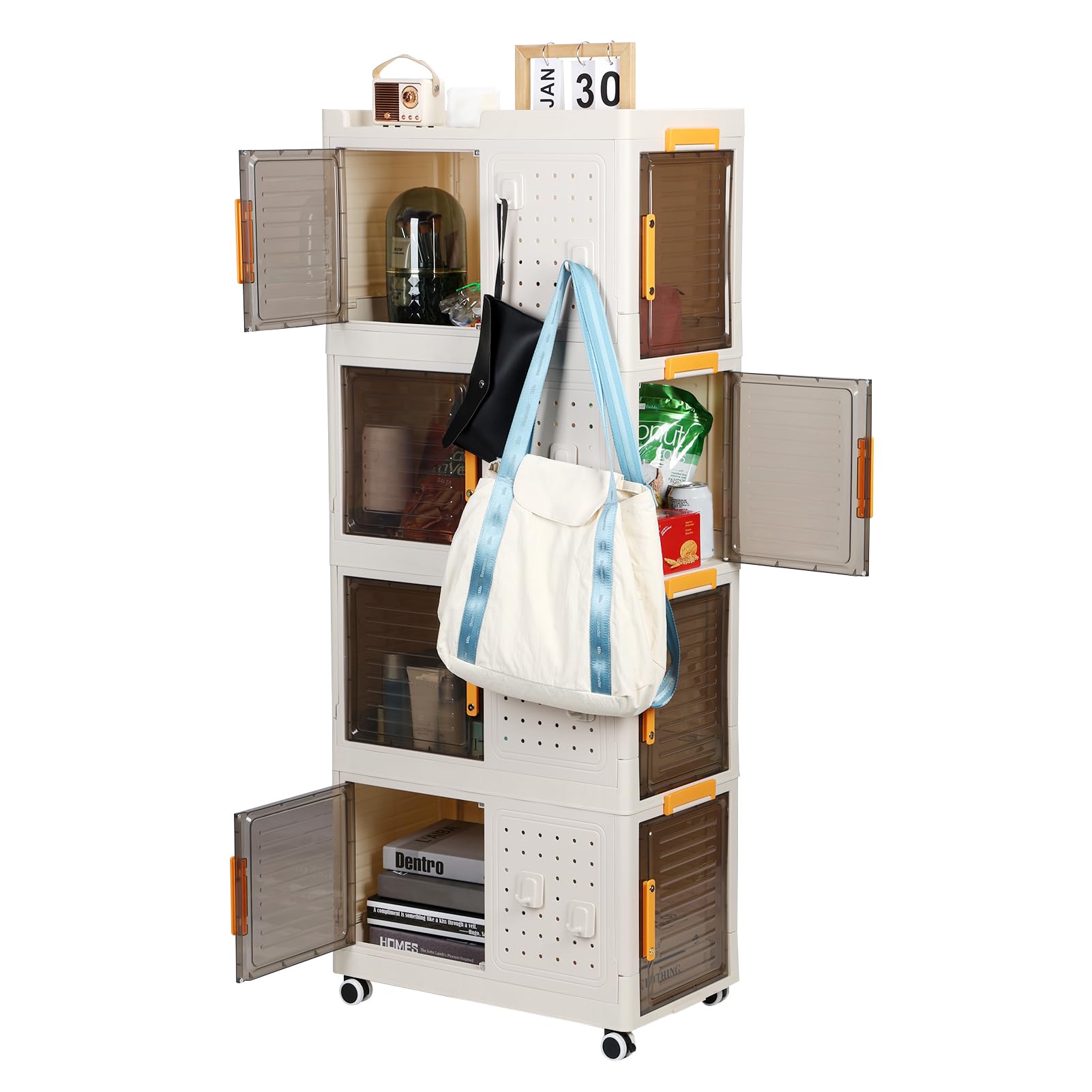 Stackable Storage Bins with Lids - 4 Tier Folding Collapsible Storage Boxes for Closet Organization (21.26 x 12.6 x 53.15 Inches) - Perfect for Living Room, Office, Dorm, Bedroom & Small Space Storage Solutions