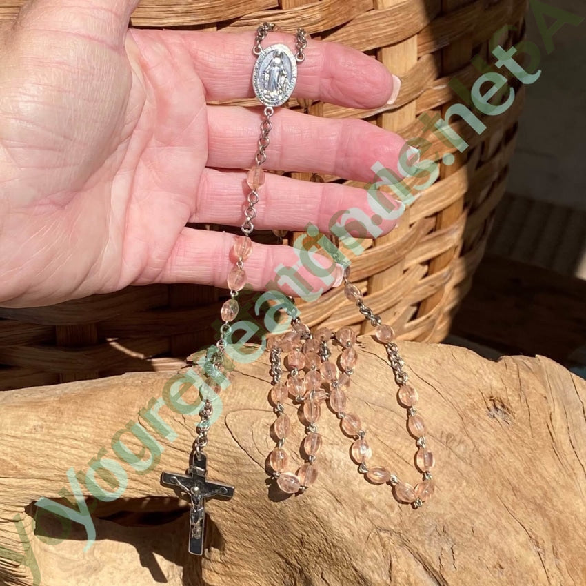 Vintage French Rosary with Blush Pink Beads - Elegant Catholic Prayer Beads for Meditation, Gift & Religious Devotion - Perfect for Weddings, Baptisms & Spiritual Practices