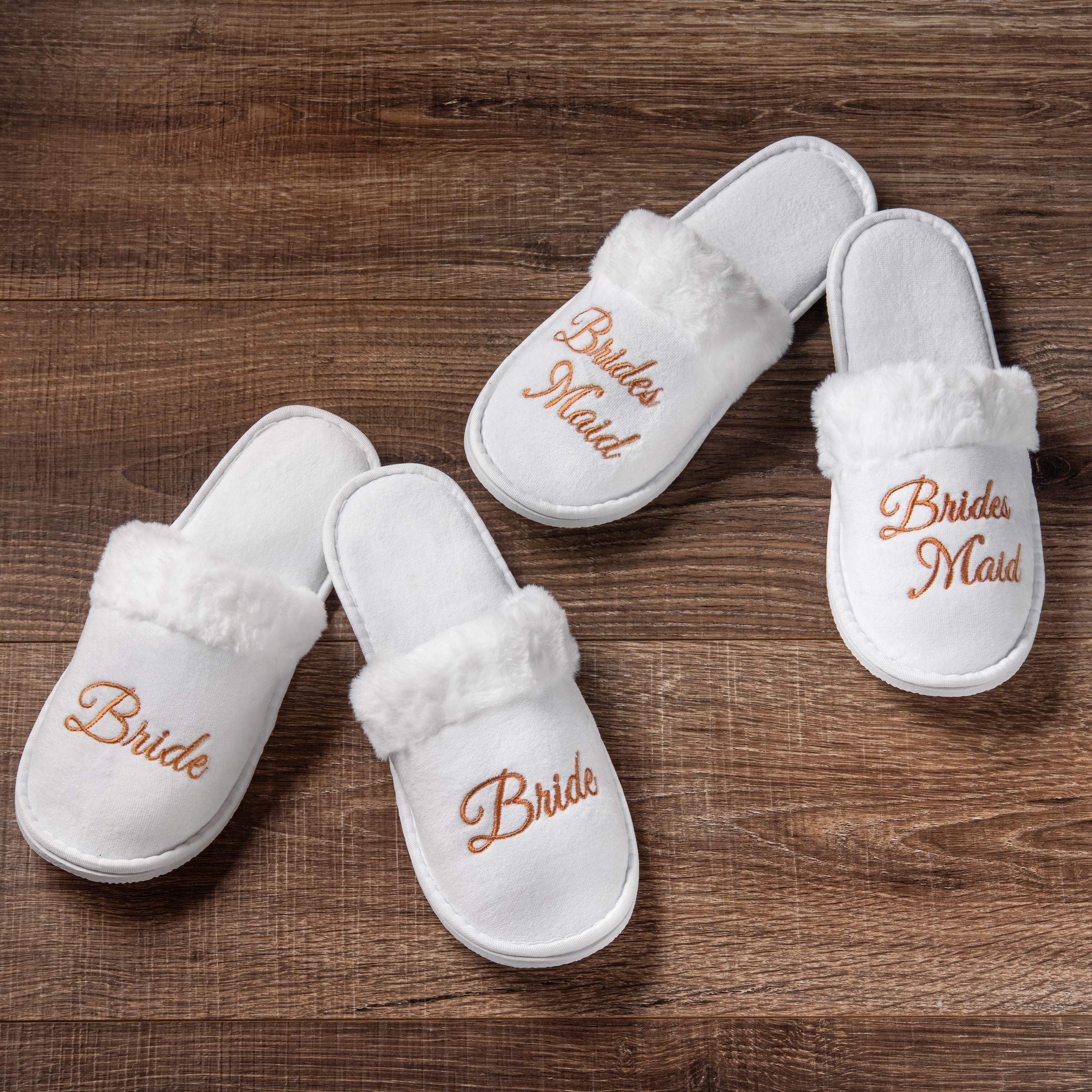 Bride and Bridesmaid Slippers - Fluffy House Slippers for Women | Wedding Shoes for Bride, Bridal Flats, Wifey Slippers | Perfect for Bridesmaid Gifts, Proposal Boxes & Wedding Morning Prep