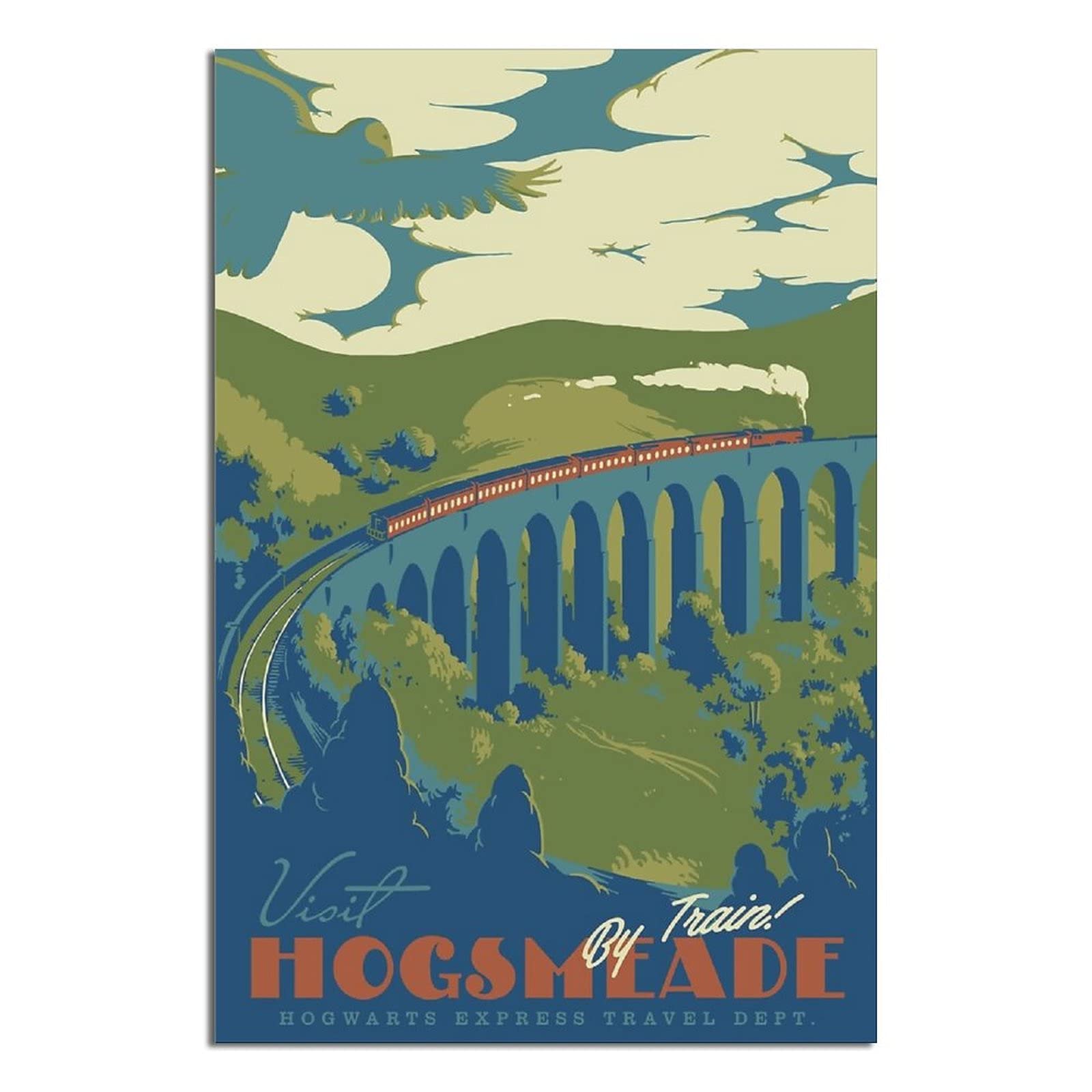 Vintage Hogsmeade Travel Poster - Mountain Arch Bridge Train Canvas Art Print for Home & Office Decor - Perfect for Living Room, Bedroom, or Gift Idea - Wall Art Painting for Harry Potter Fans & Travel Enthusiasts