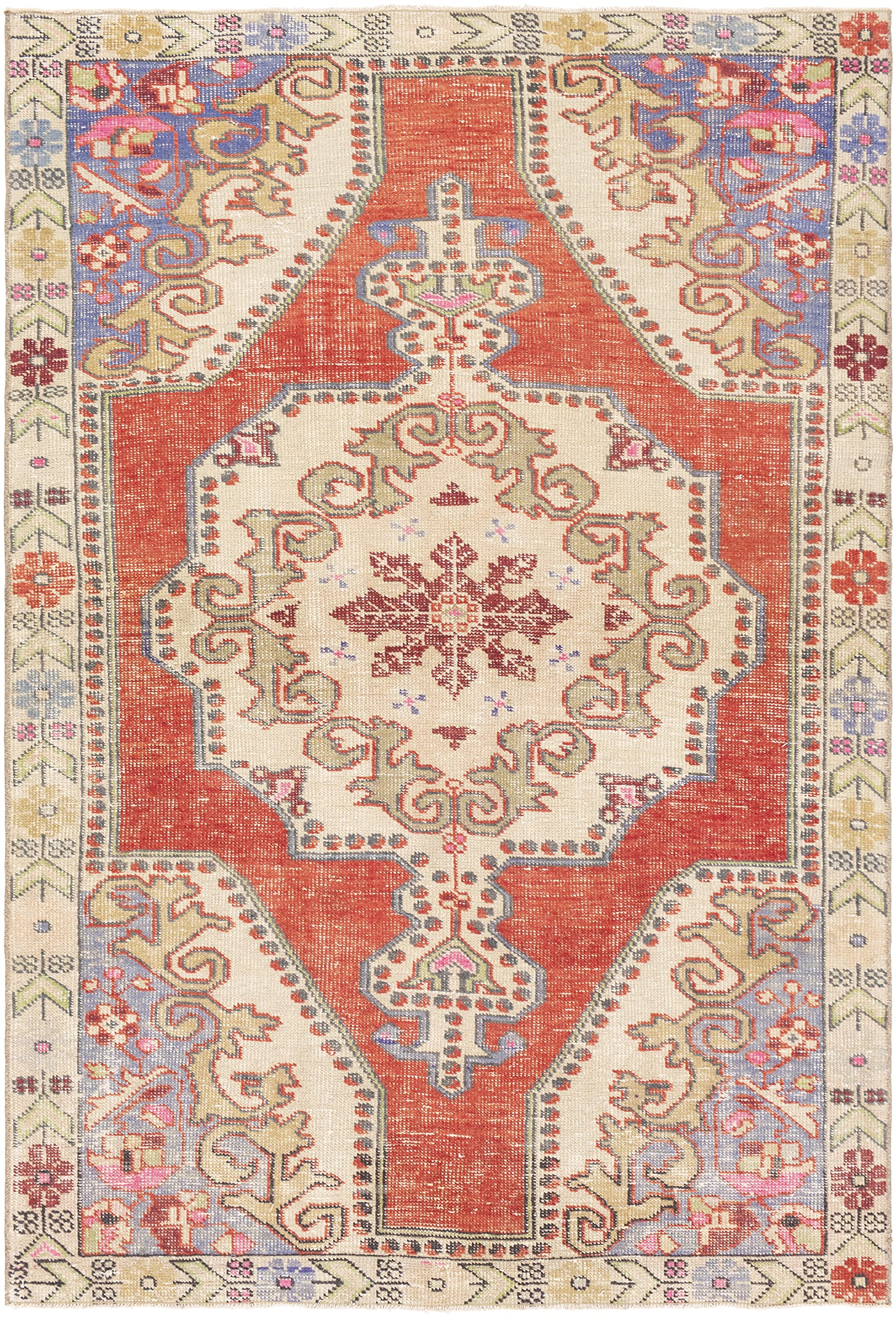 Mark&Day Traditional 3x5 Area Rug - Red, Blue & Yellow Handmade Carpet for Living Room, Bedroom, Kitchen | Non-Slip & Durable (4'4