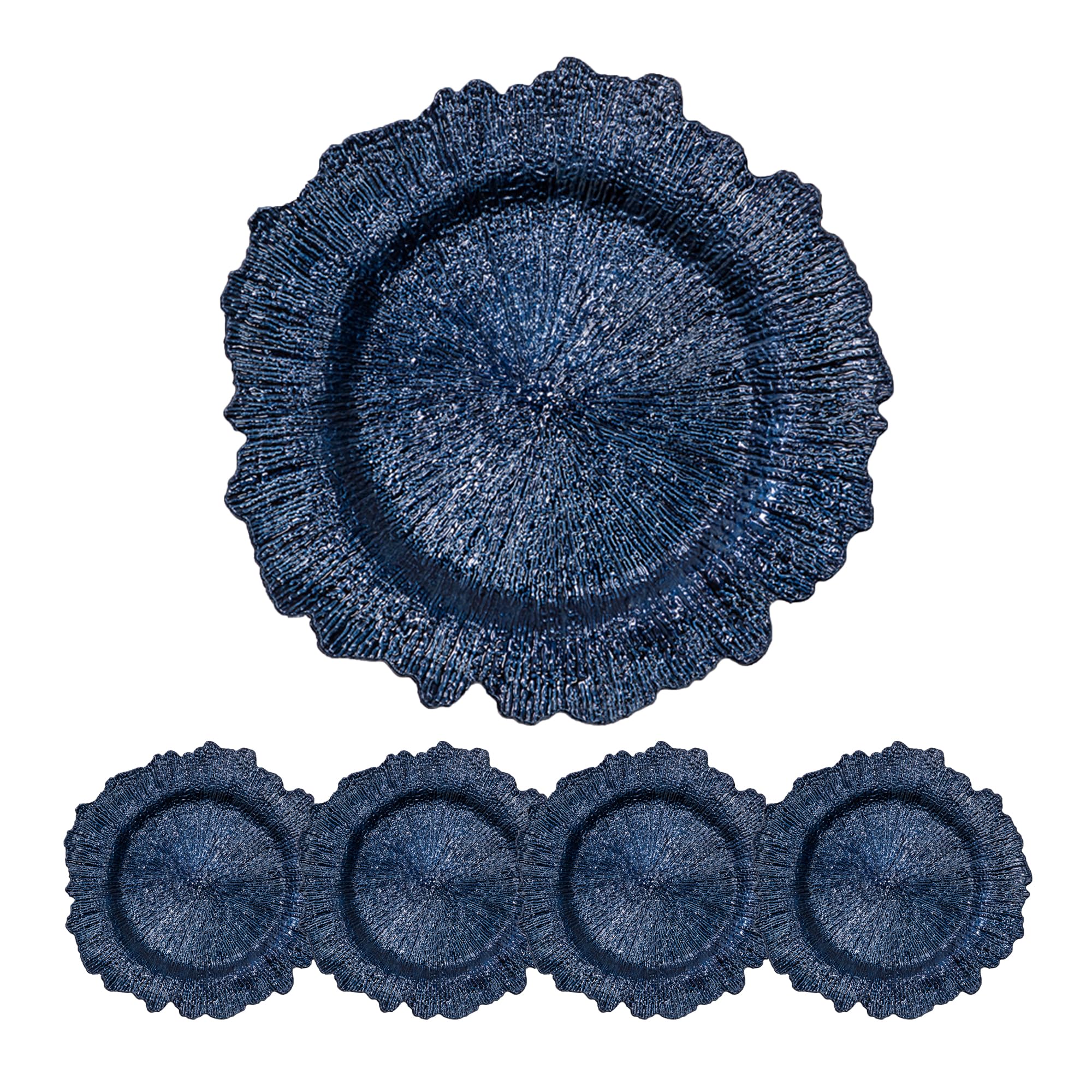 RYR 13 Inch Blue Plastic Charger Plates - Set of 4 Round Ganoderma Dinner Plate Chargers for Elegant Table Settings, Weddings, Holidays & Parties - Dishwasher Safe Decorative Placemats for Formal Dining & Special Events
